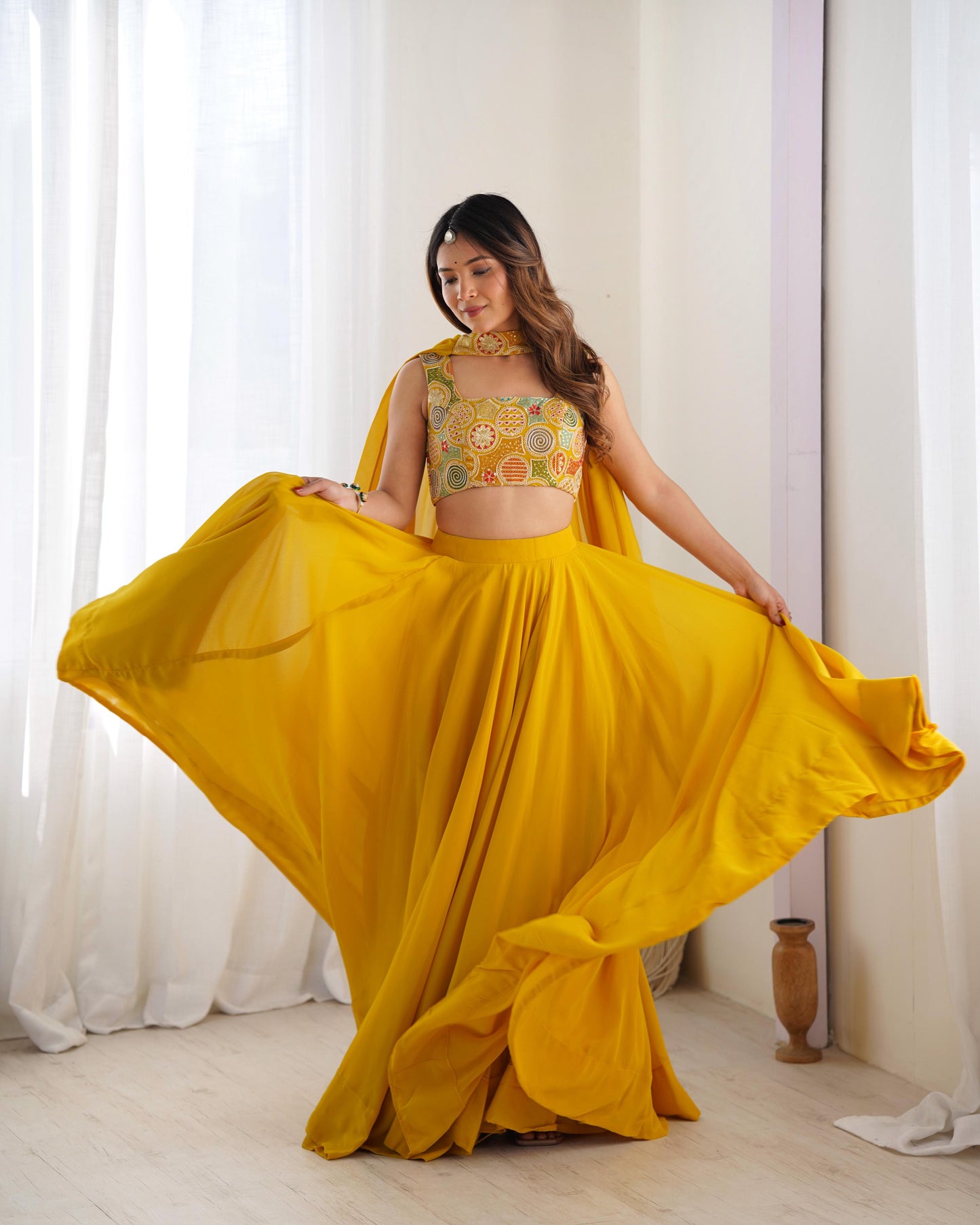 Yellow Pure Soft Fox Georgette Blooming Lehenga Choli
