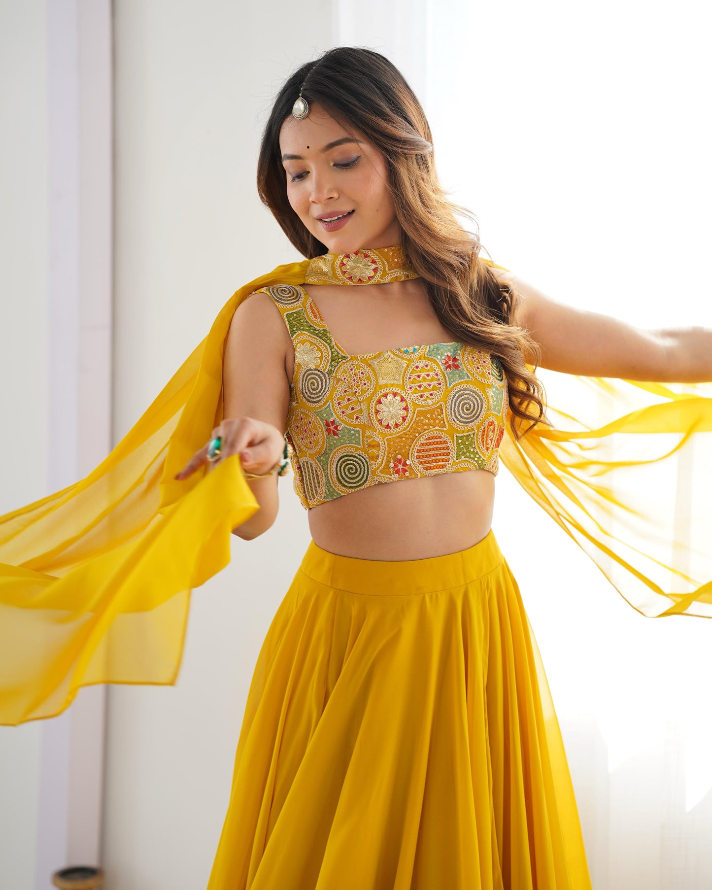Yellow Pure Soft Fox Georgette Blooming Lehenga Choli
