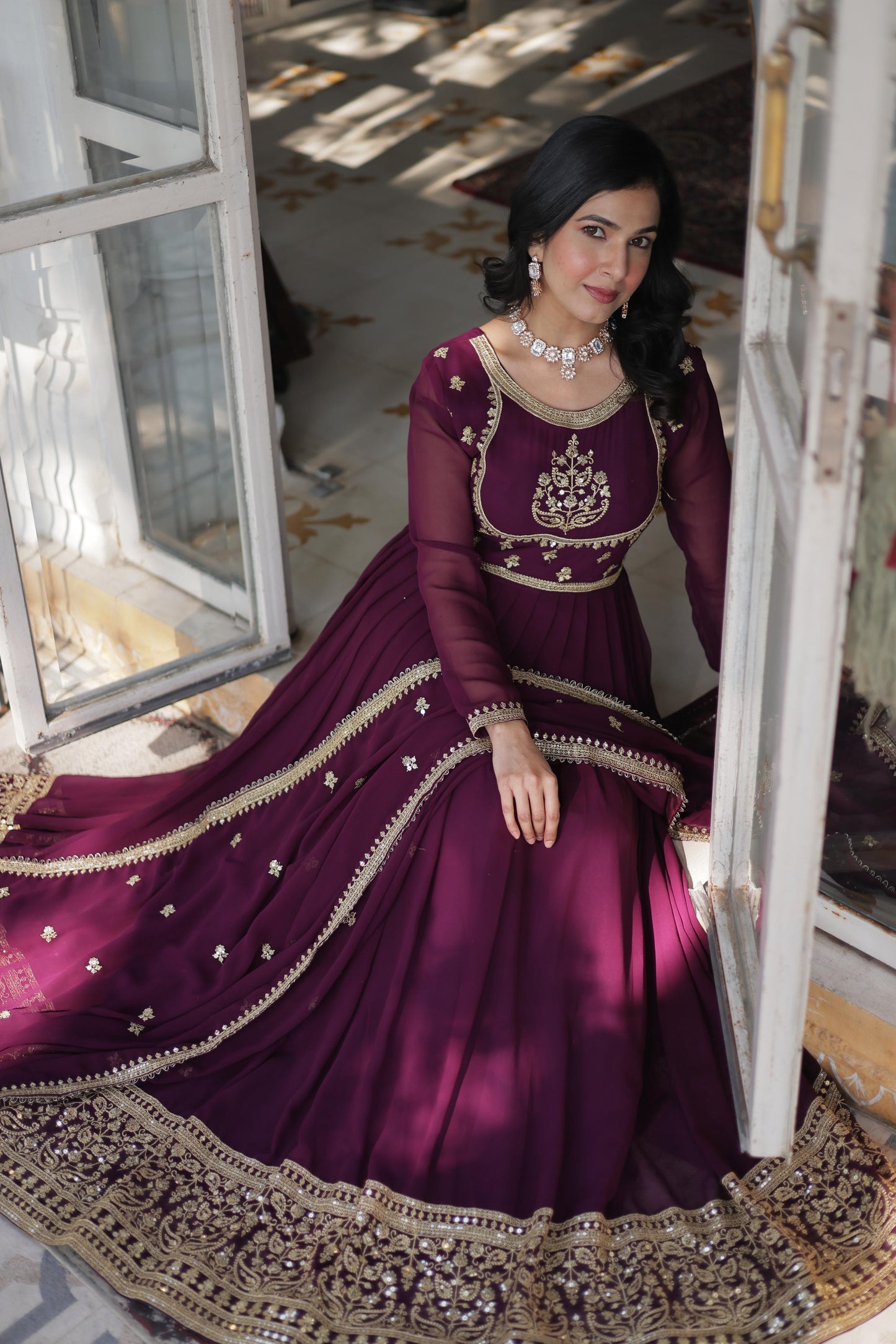 Pink Faux Blooming Georgette with Rich Sequins Embroidered Work Gown With Dupatta