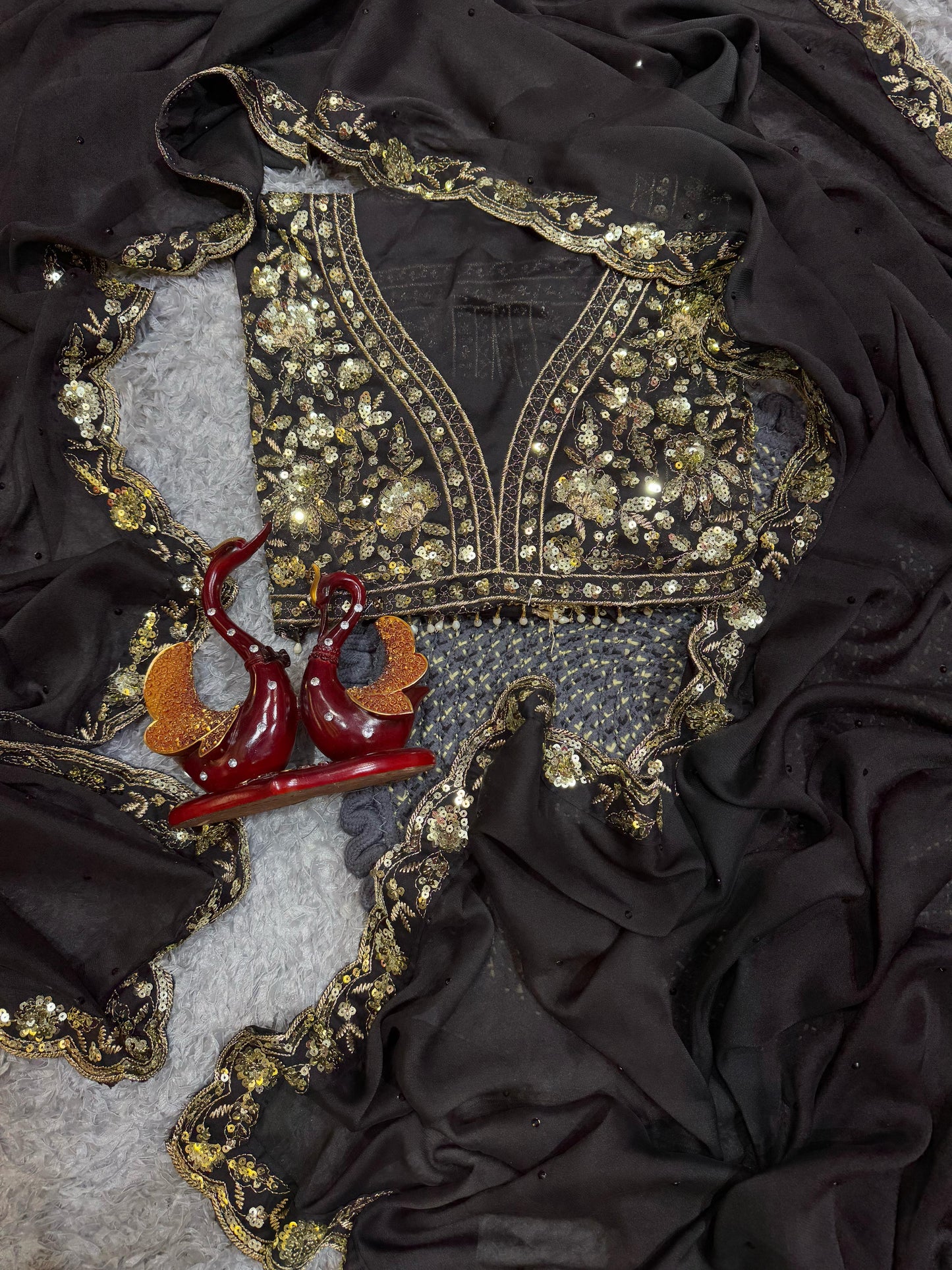 Black Soft Rangoli Silk With Diamond Work Saree