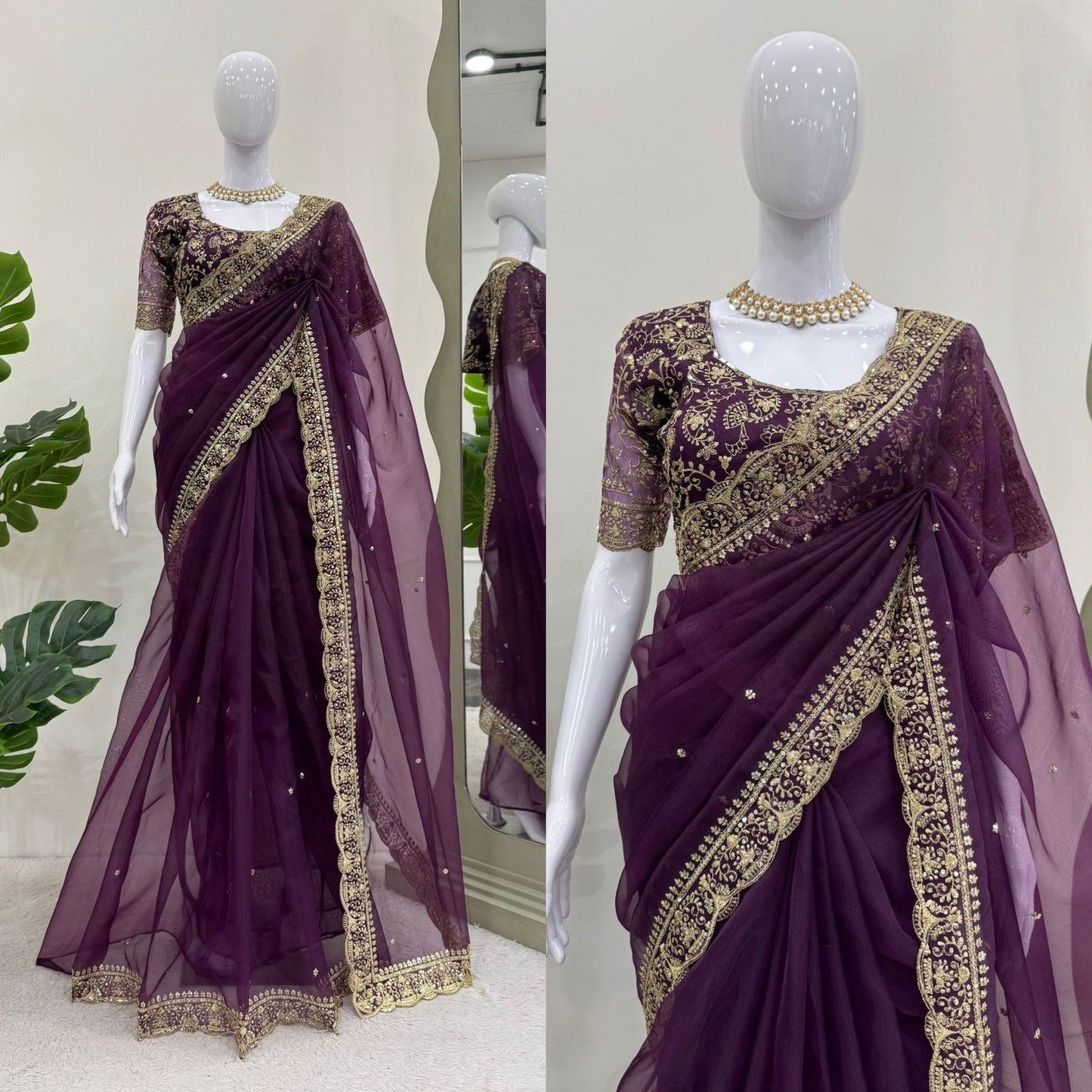 Wine Heavy Organza Silk