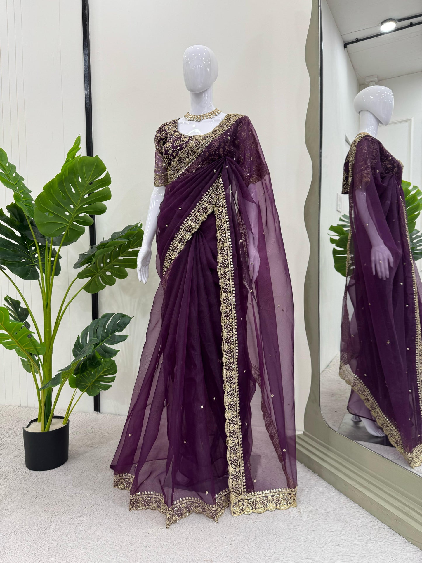Wine Heavy Organza Silk
