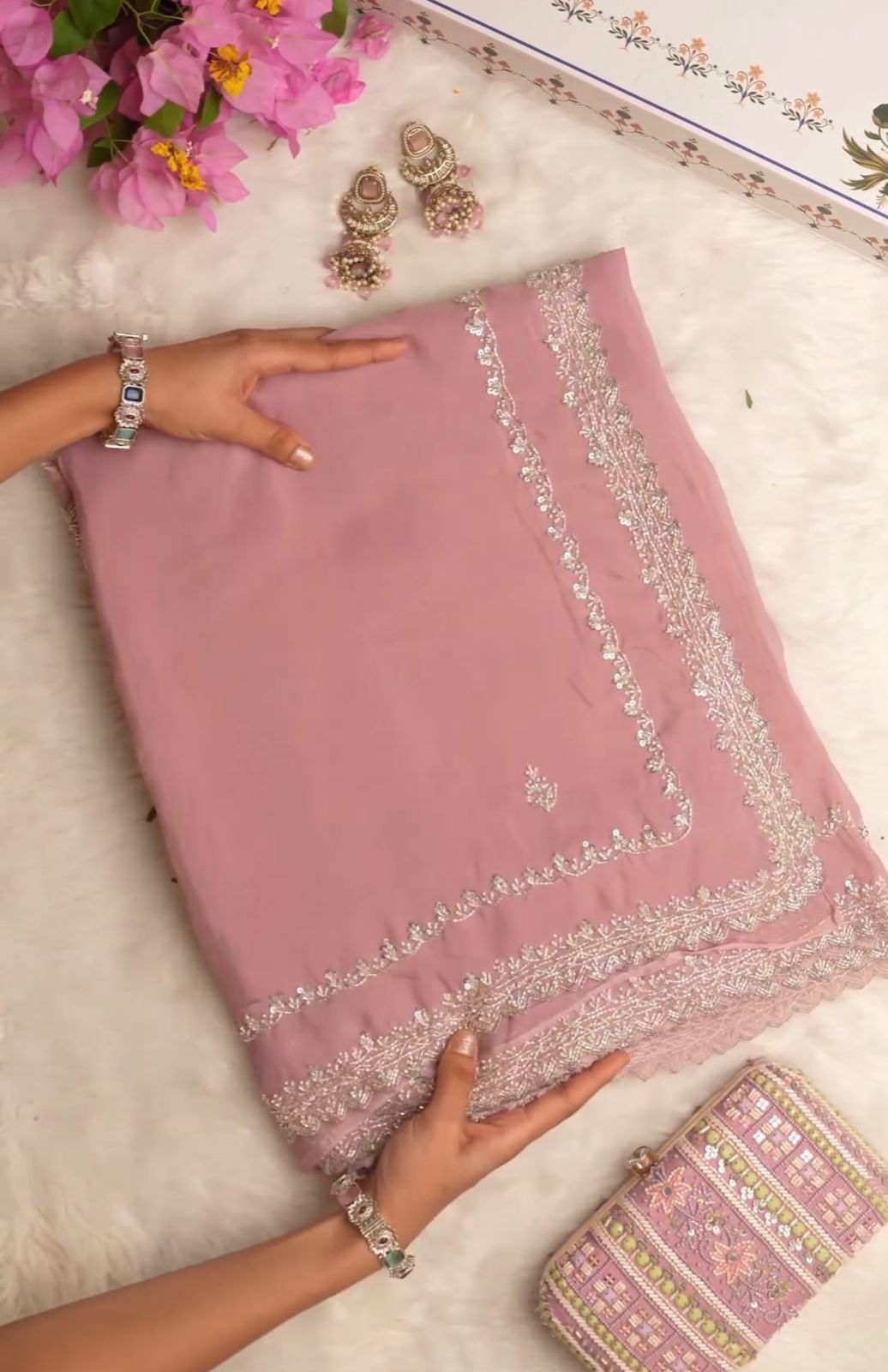 Baby Pink Tibby Silk Saree