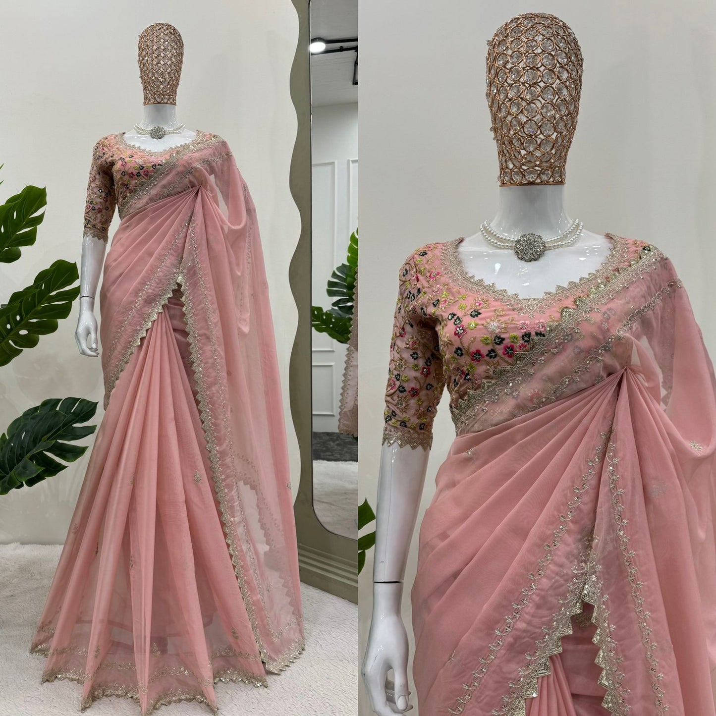 Baby Pink Tibby Silk Saree