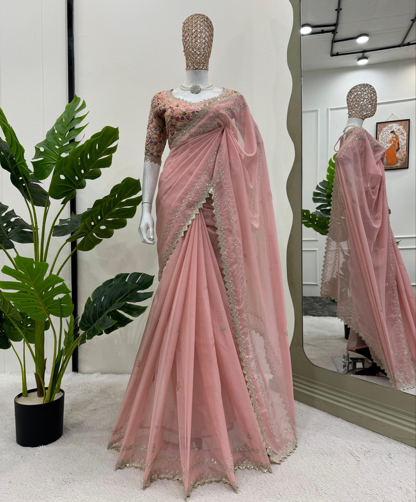 Baby Pink Tibby Silk Saree