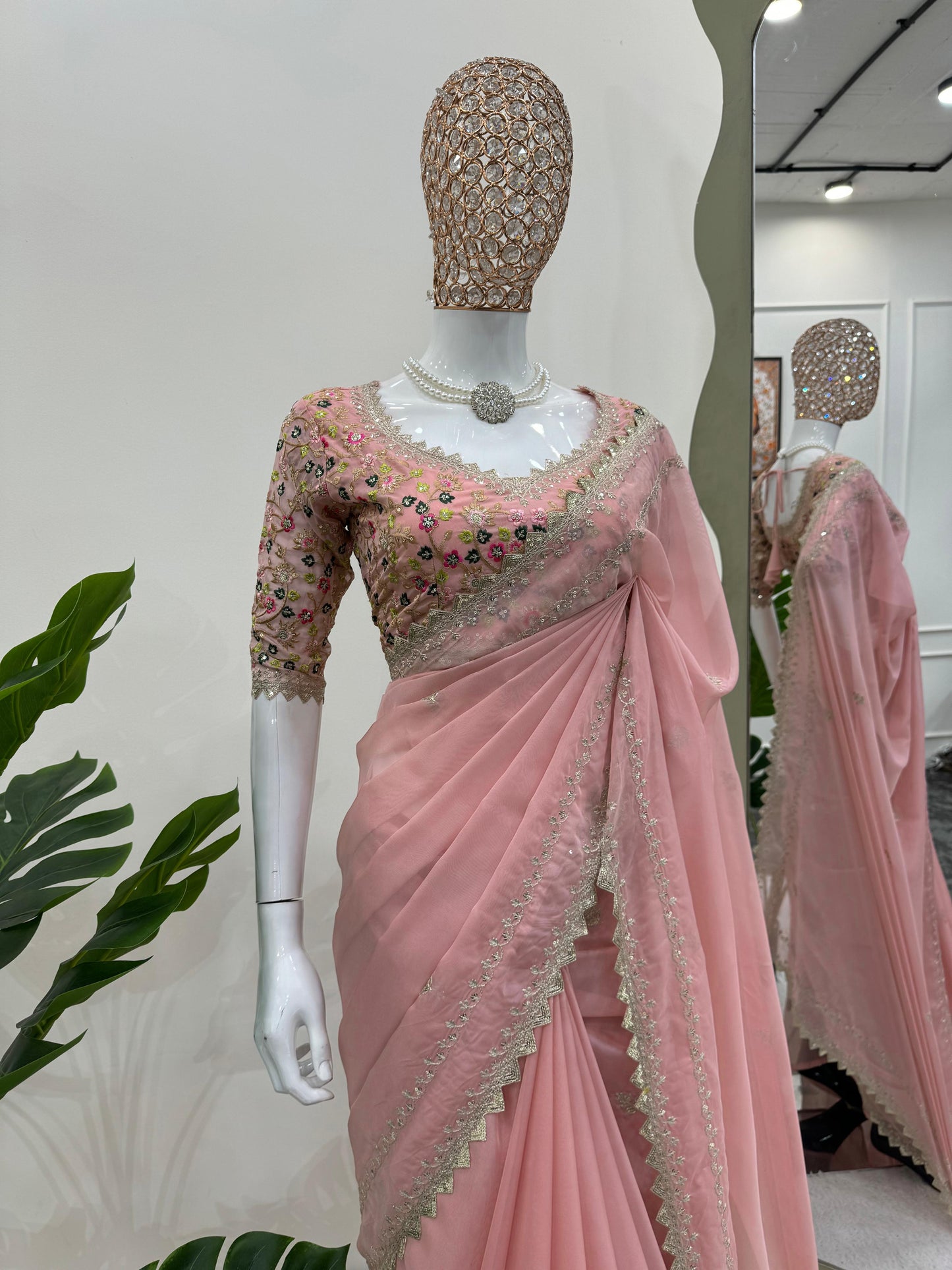 Baby Pink Tibby Silk Saree