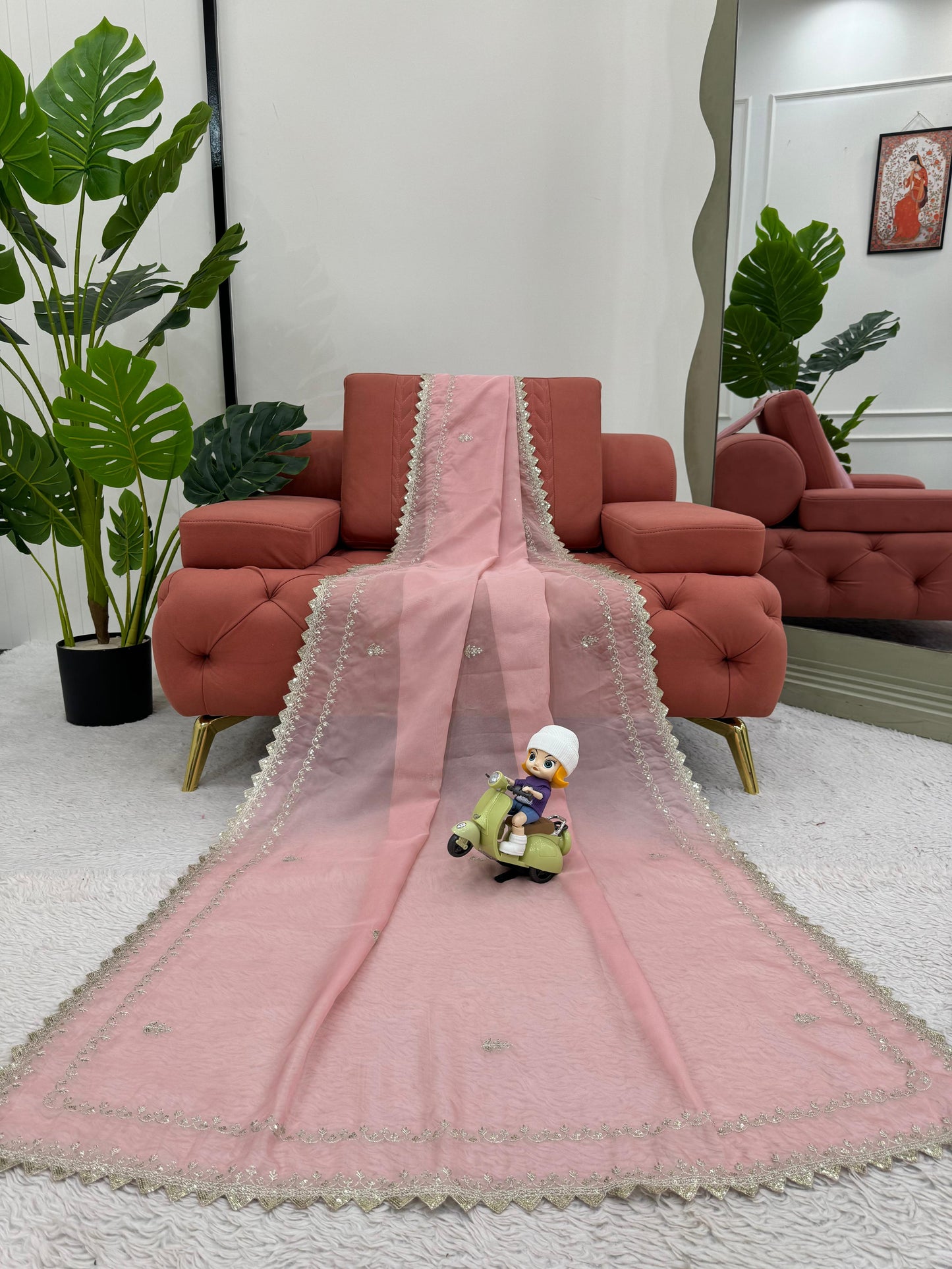 Baby Pink Tibby Silk Saree