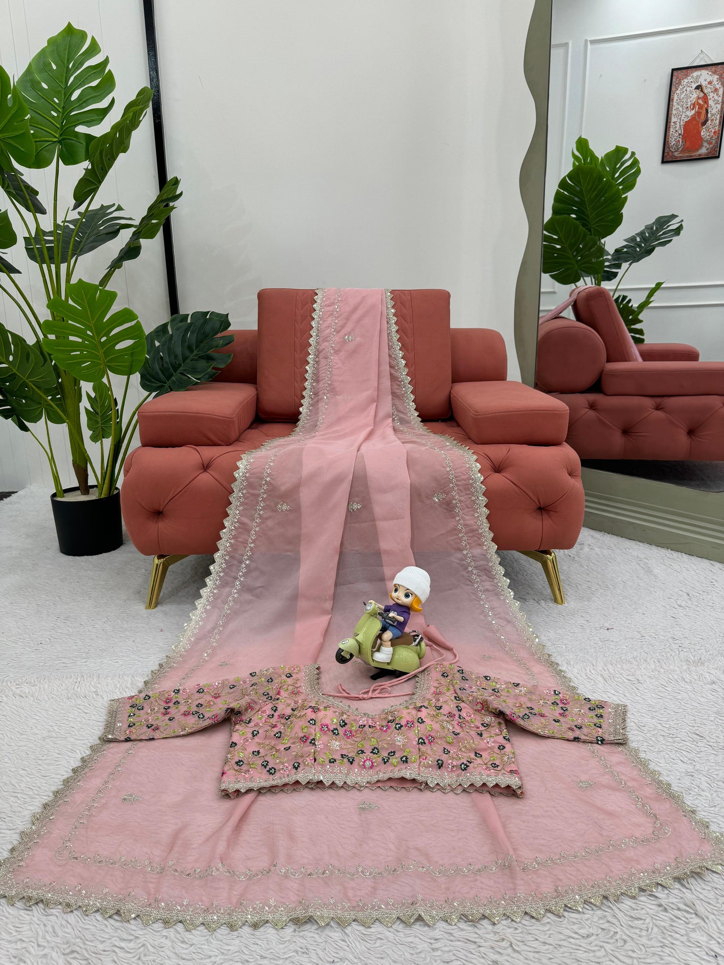 Baby Pink Tibby Silk Saree