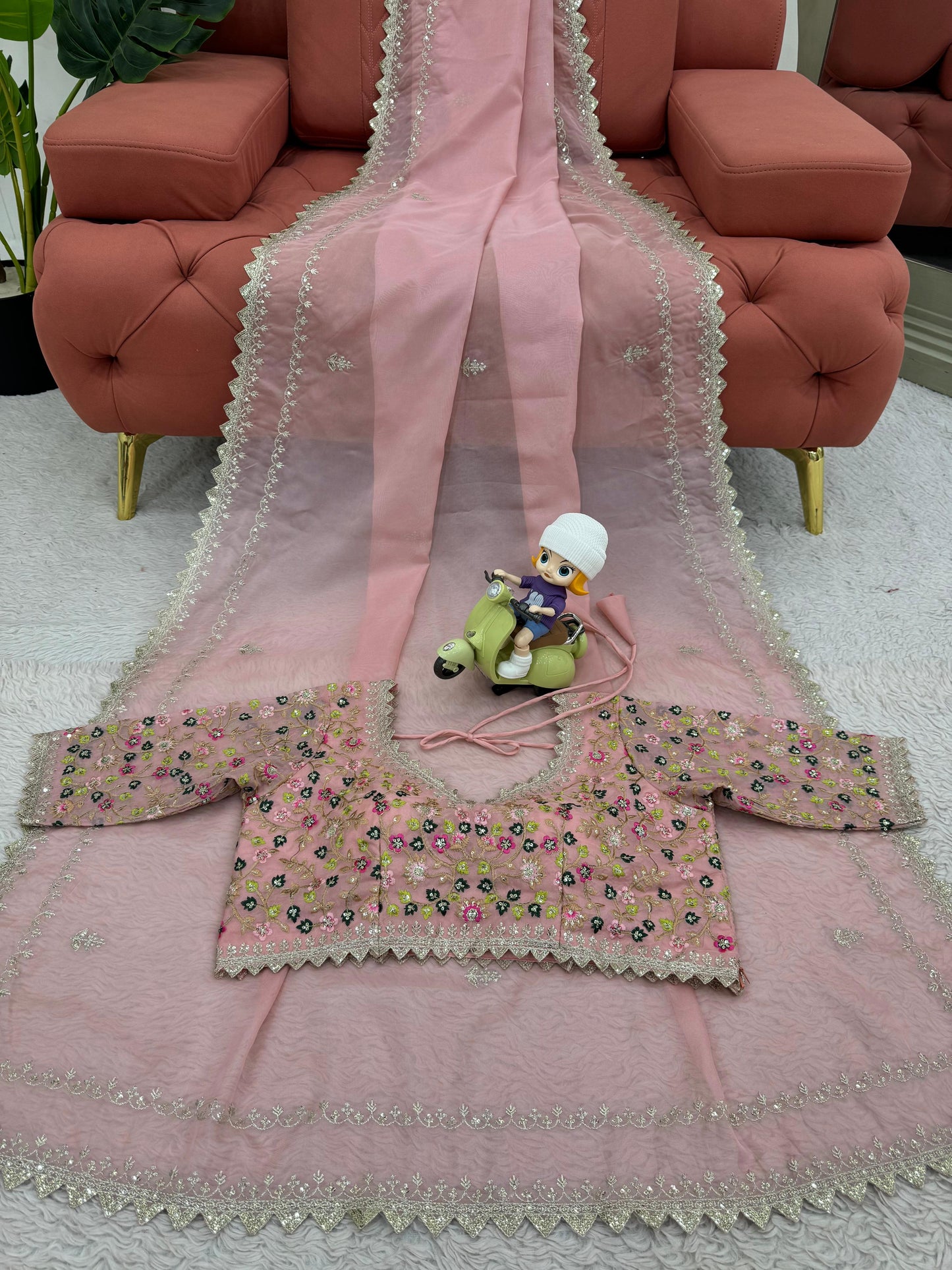 Baby Pink Tibby Silk Saree
