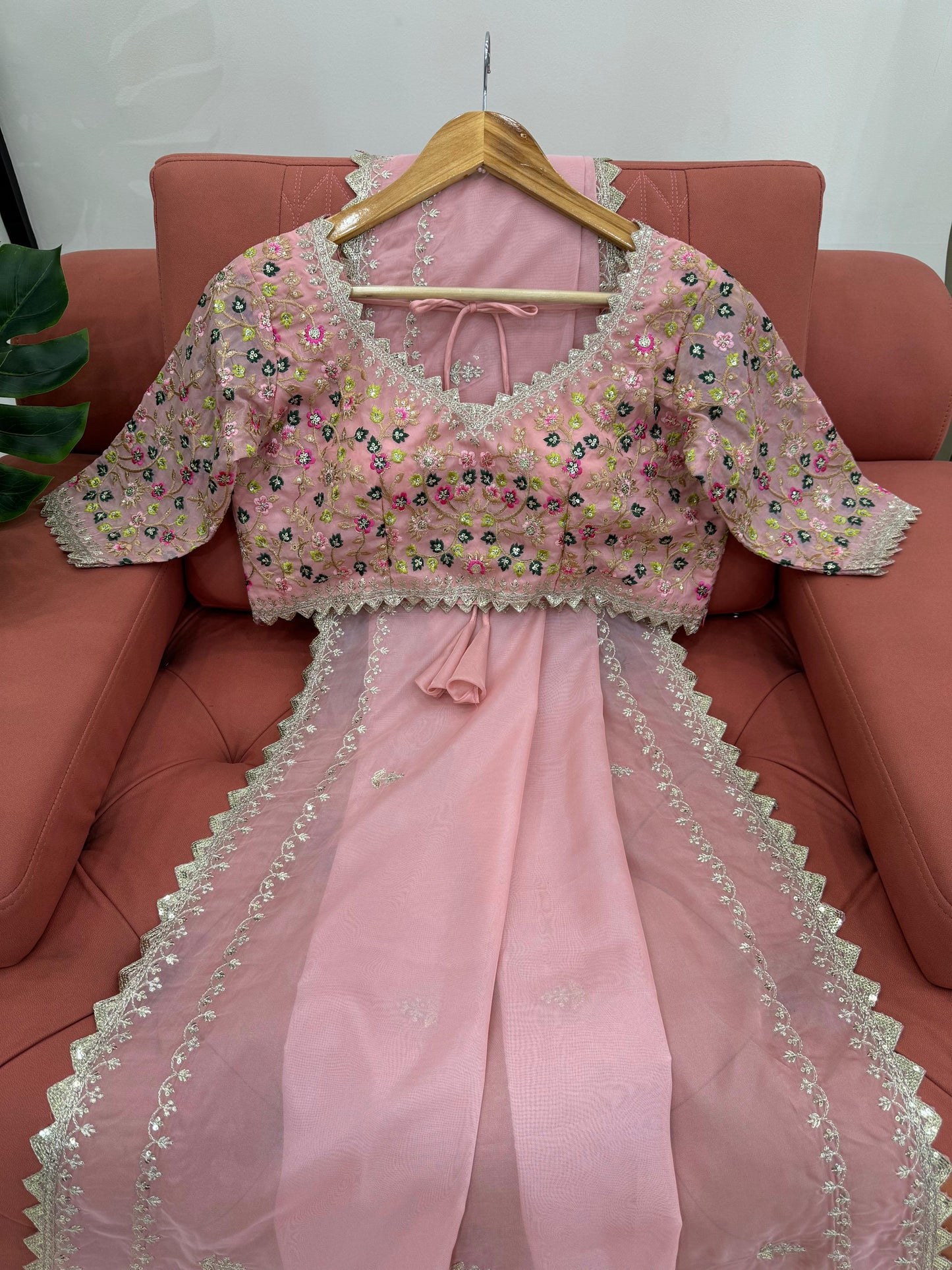 Baby Pink Tibby Silk Saree