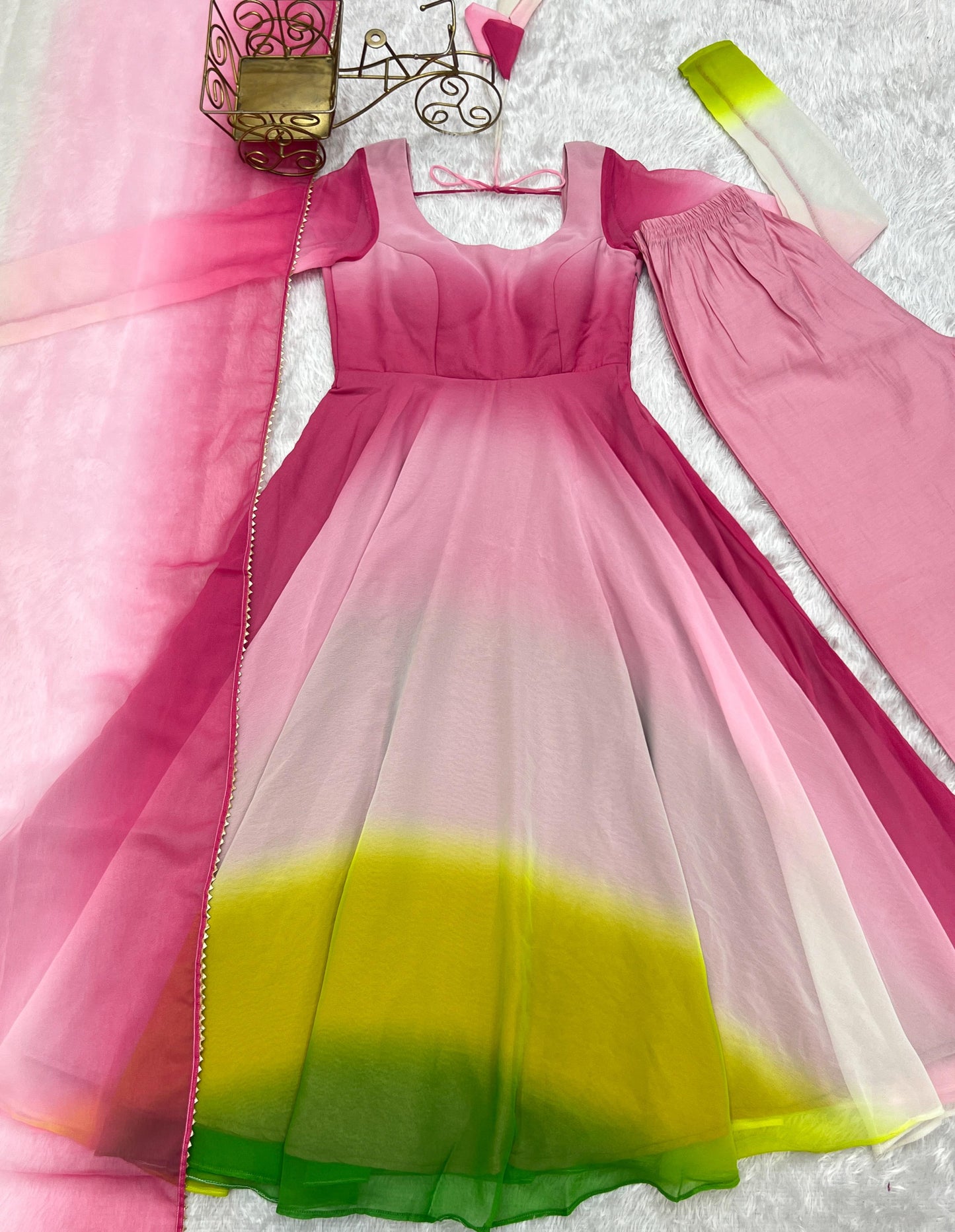 Multicolor Heavy Pure Soft Fox Georgette 3pc Kurta Set