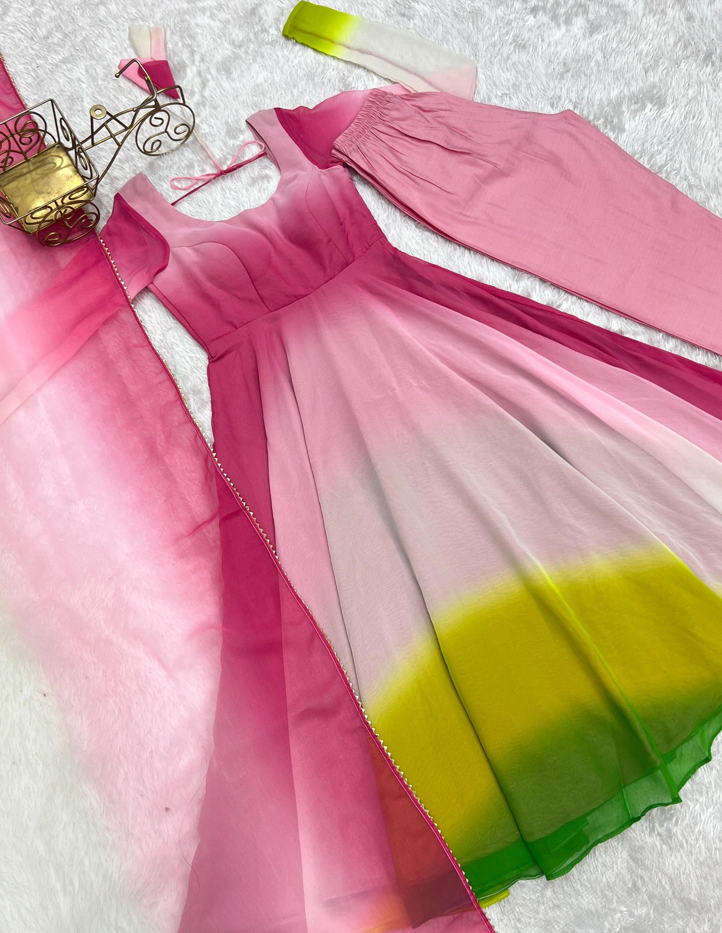 Multicolor Heavy Pure Soft Fox Georgette 3pc Kurta Set