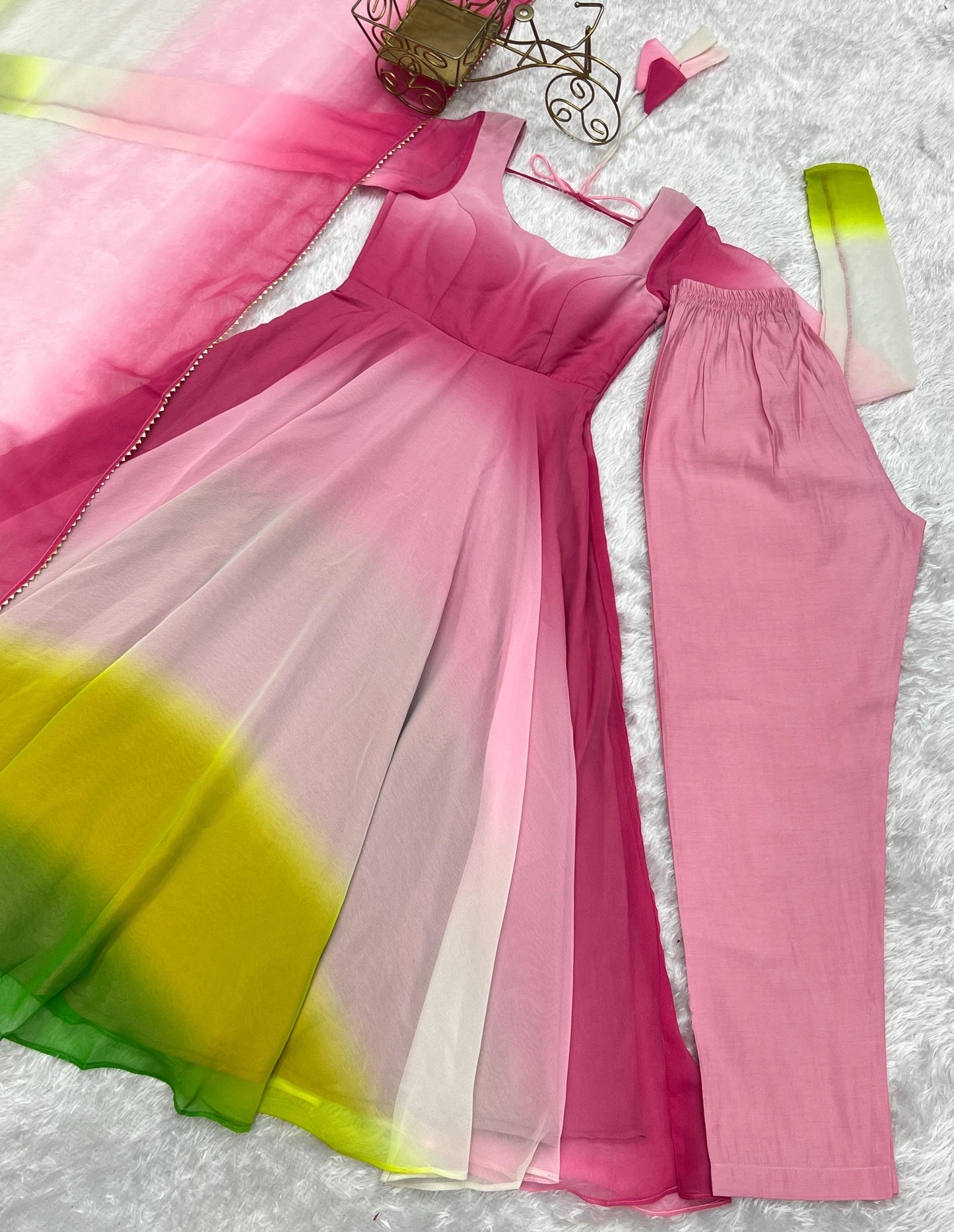 Multicolor Heavy Pure Soft Fox Georgette 3pc Kurta Set