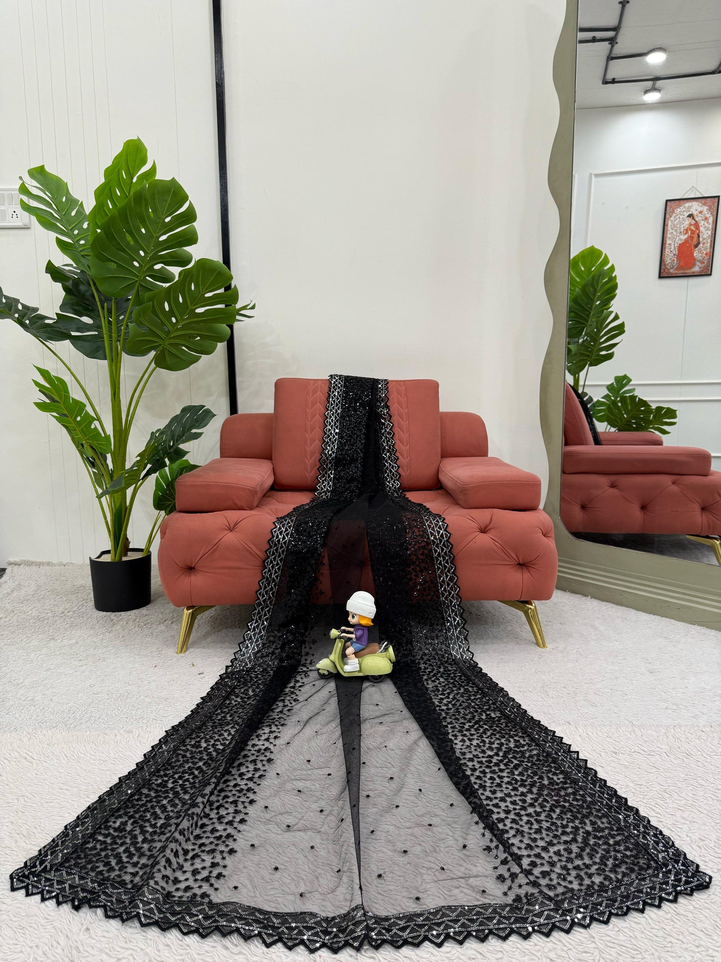 Black Soft Net With Sequence Work Saree