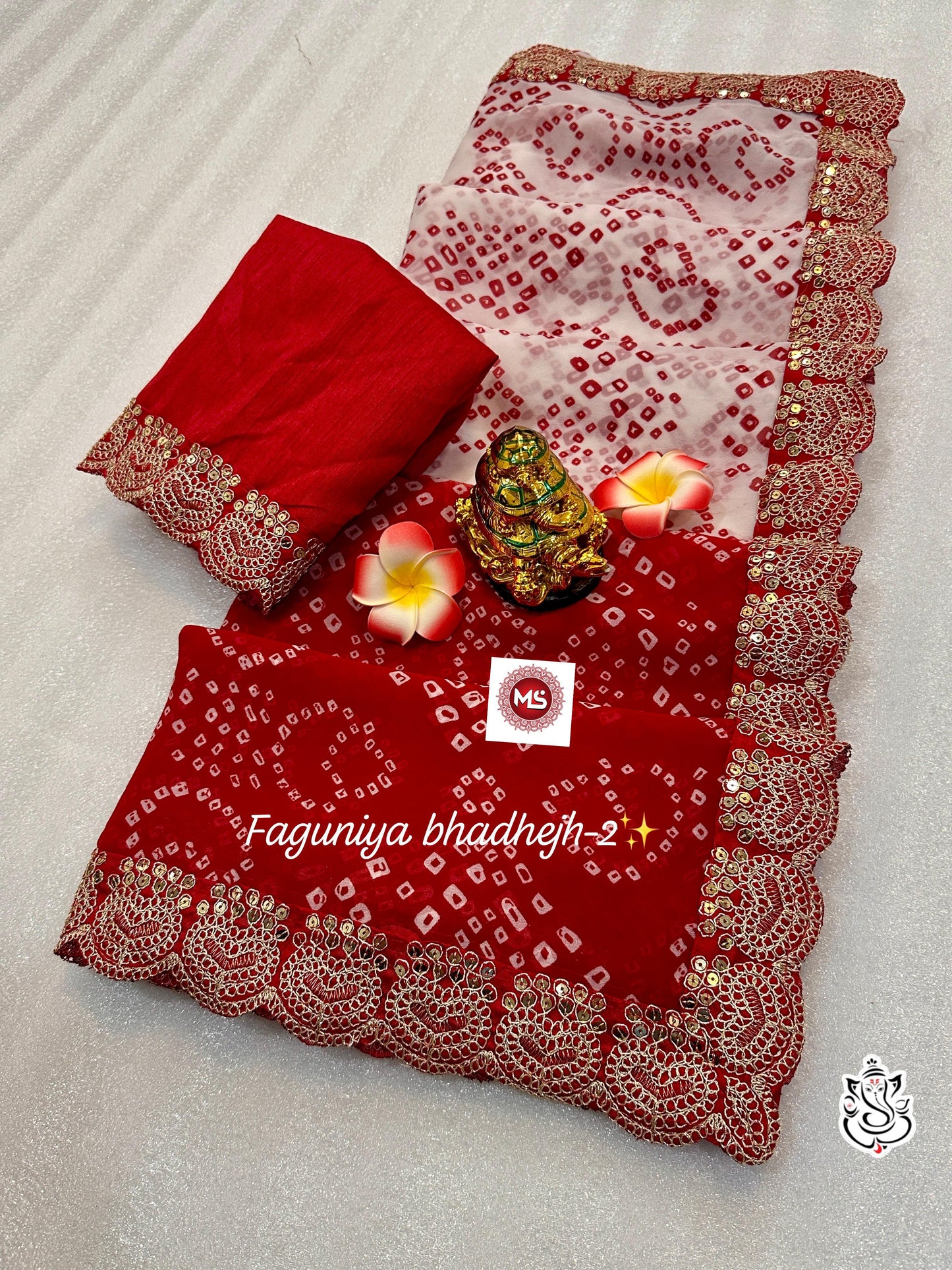 Pure Georgette Faguniya Bandhej Print Saree