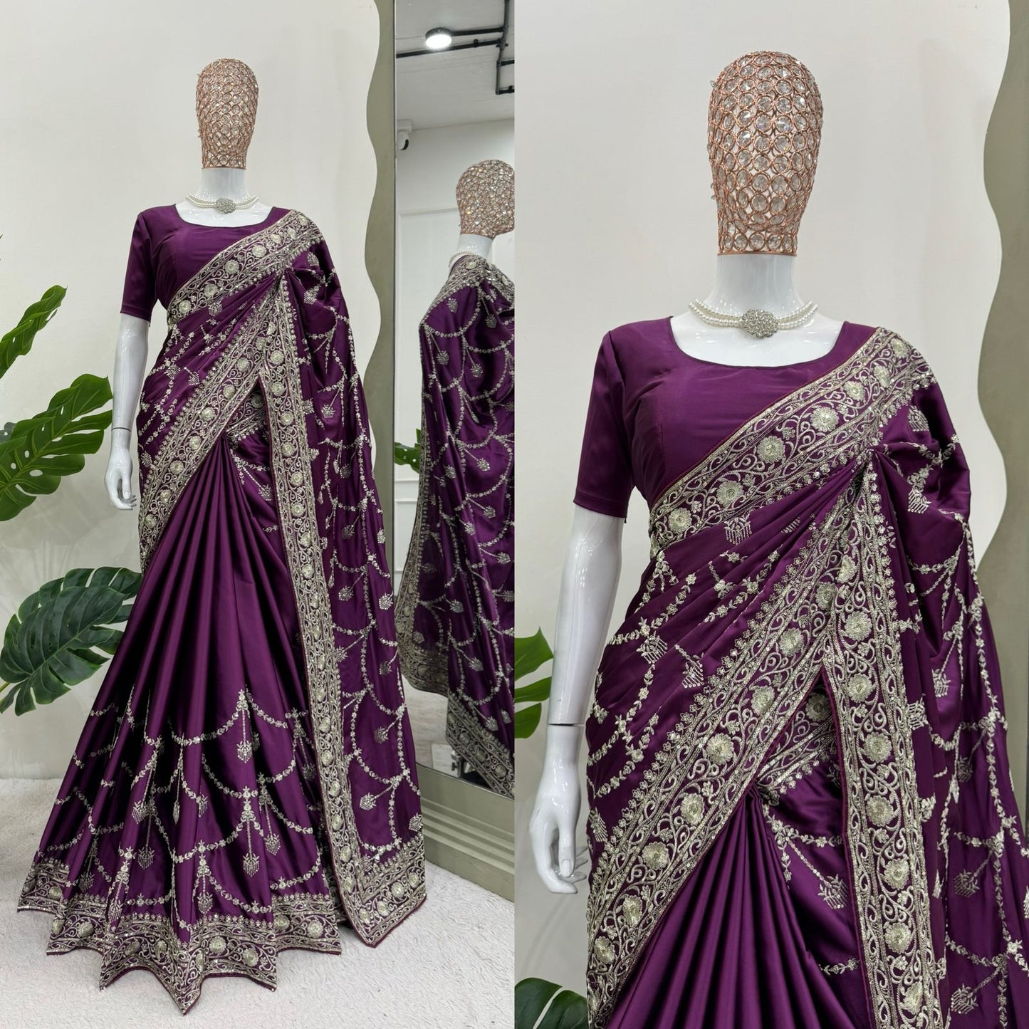 Purle Japan Satin Silk Saree