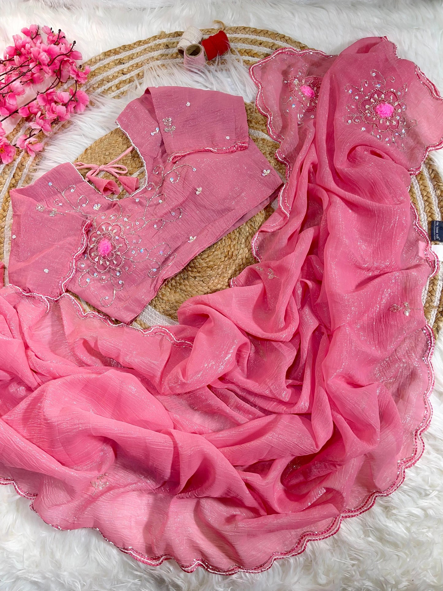 Pure Soft Crunchy Silk With Cutdana & Moti Work Saree