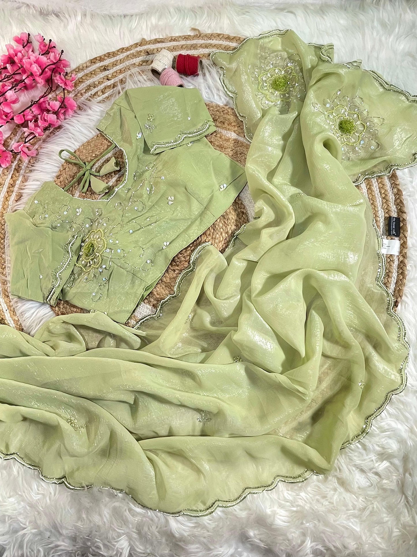 Pure Soft Crunchy Silk With Cutdana & Moti Work Saree