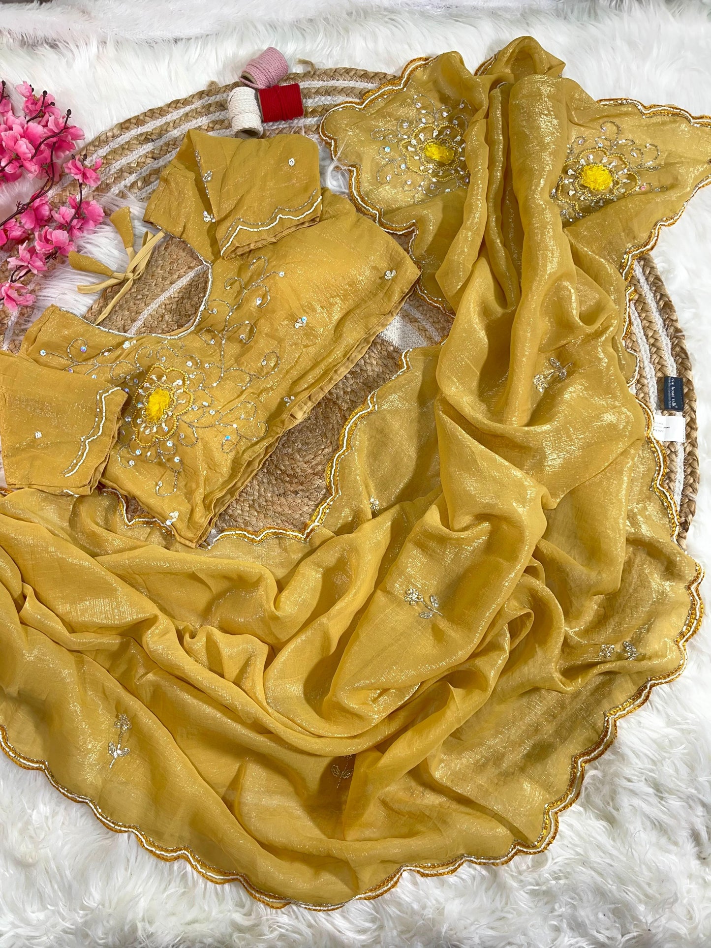 Pure Soft Crunchy Silk With Cutdana & Moti Work Saree