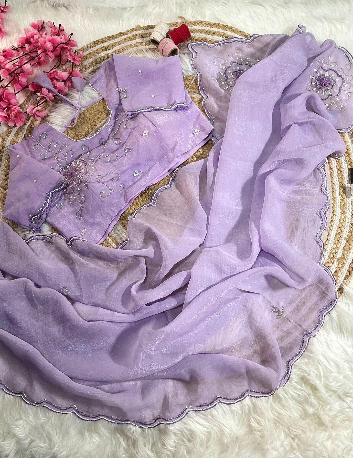 Pure Soft Crunchy Silk With Cutdana & Moti Work Saree