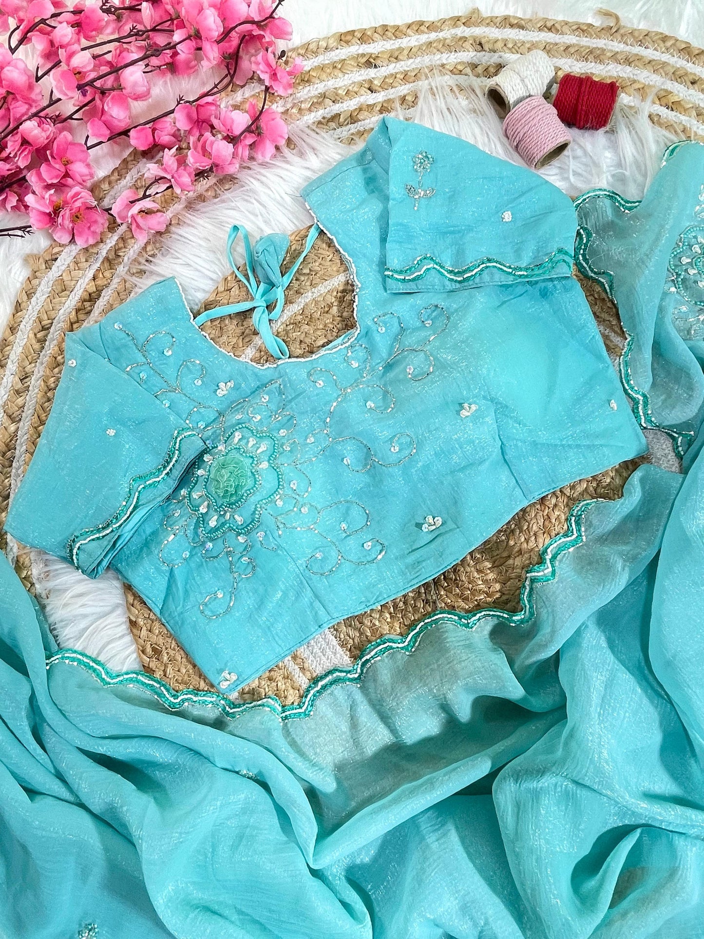 Pure Soft Crunchy Silk With Cutdana & Moti Work Saree
