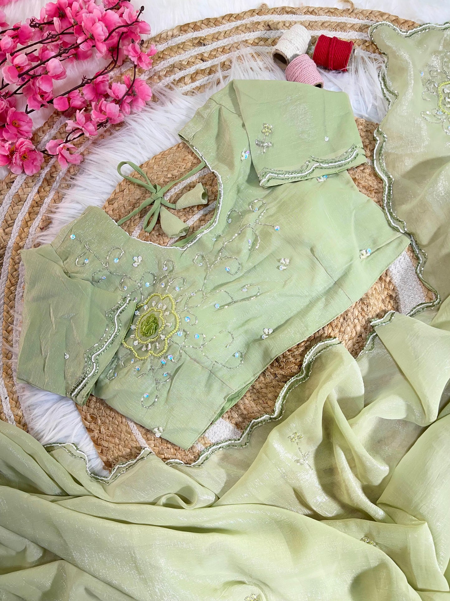 Pure Soft Crunchy Silk With Cutdana & Moti Work Saree