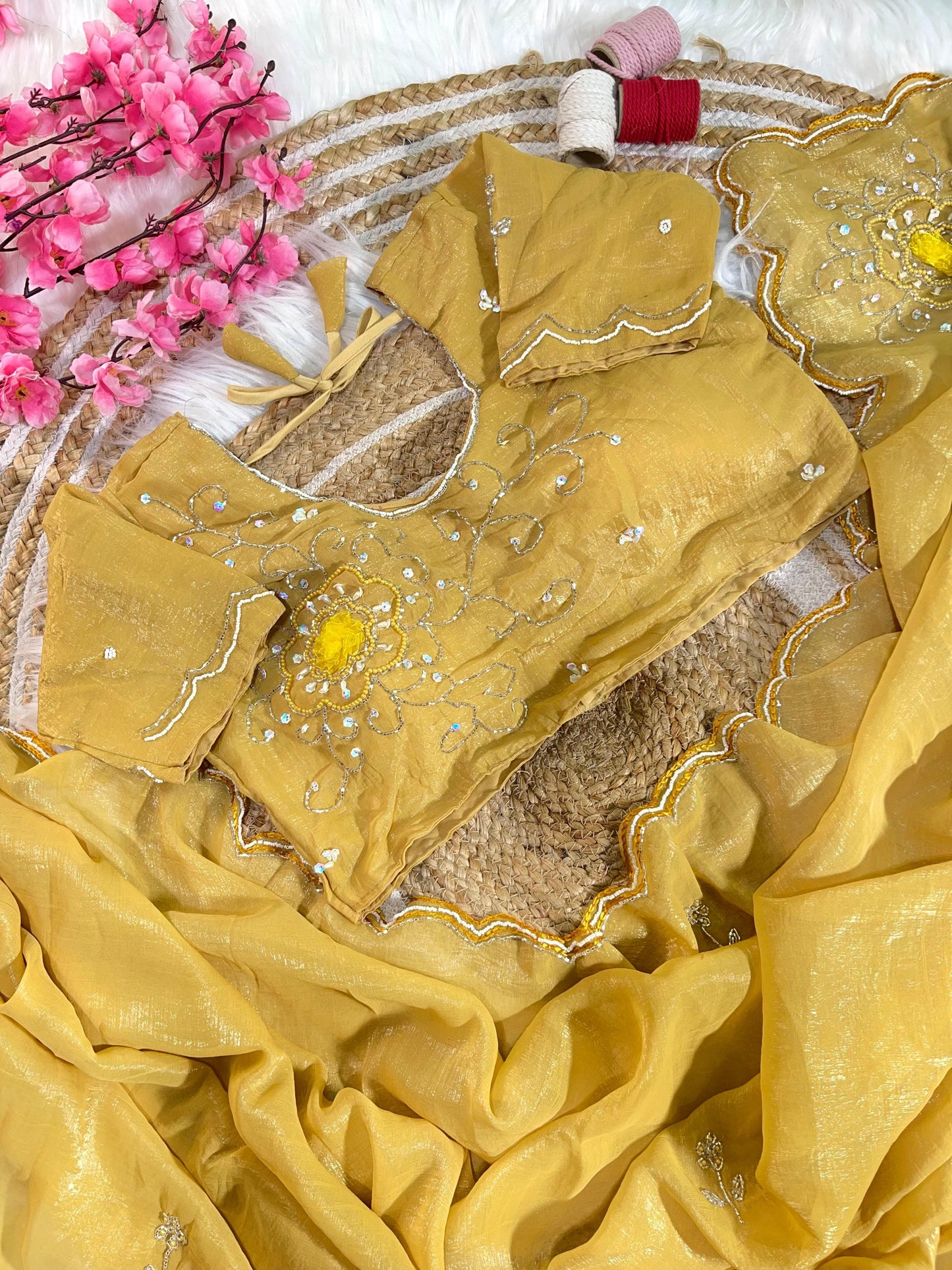 Pure Soft Crunchy Silk With Cutdana & Moti Work Saree