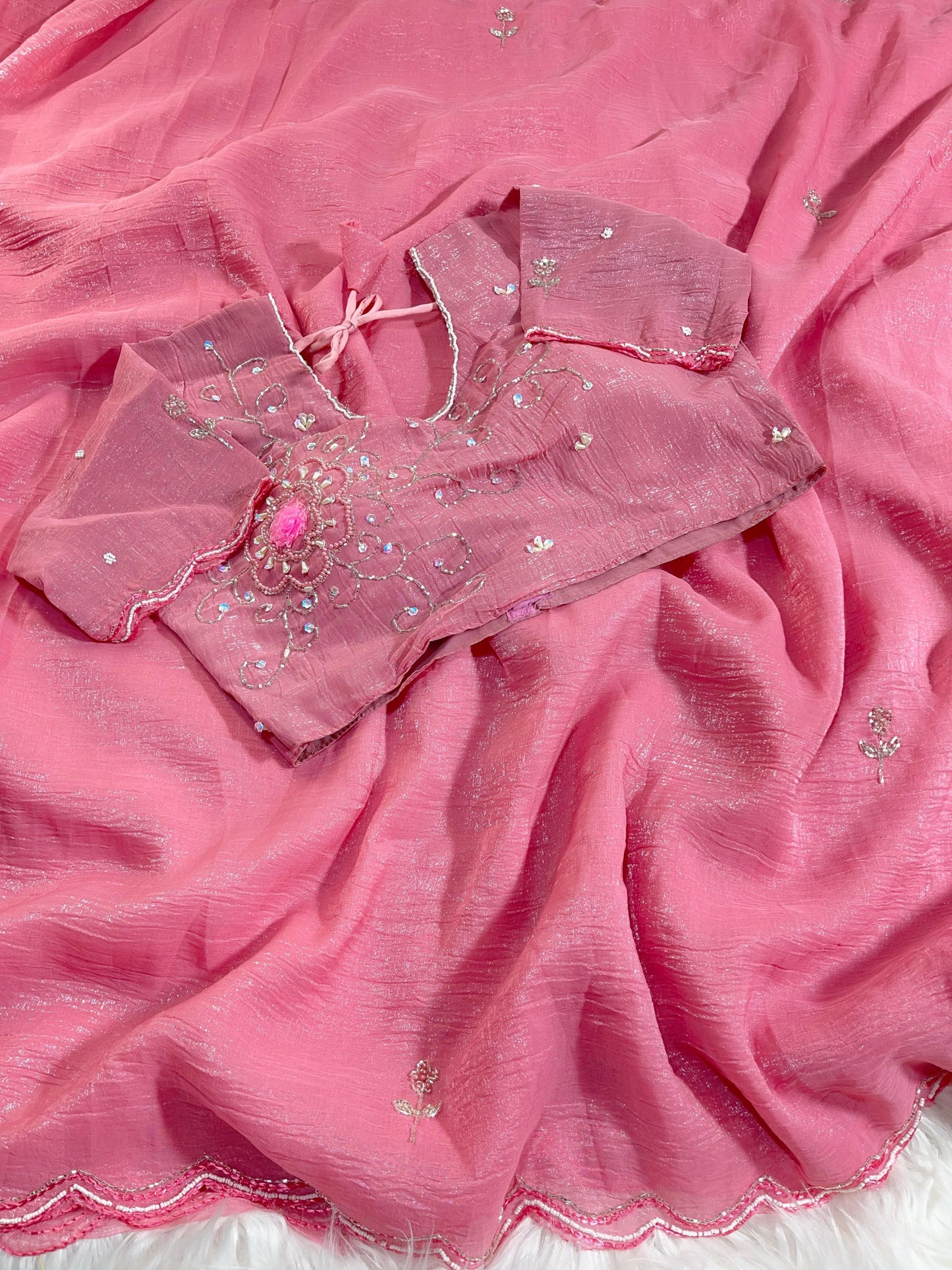 Pure Soft Crunchy Silk With Cutdana & Moti Work Saree