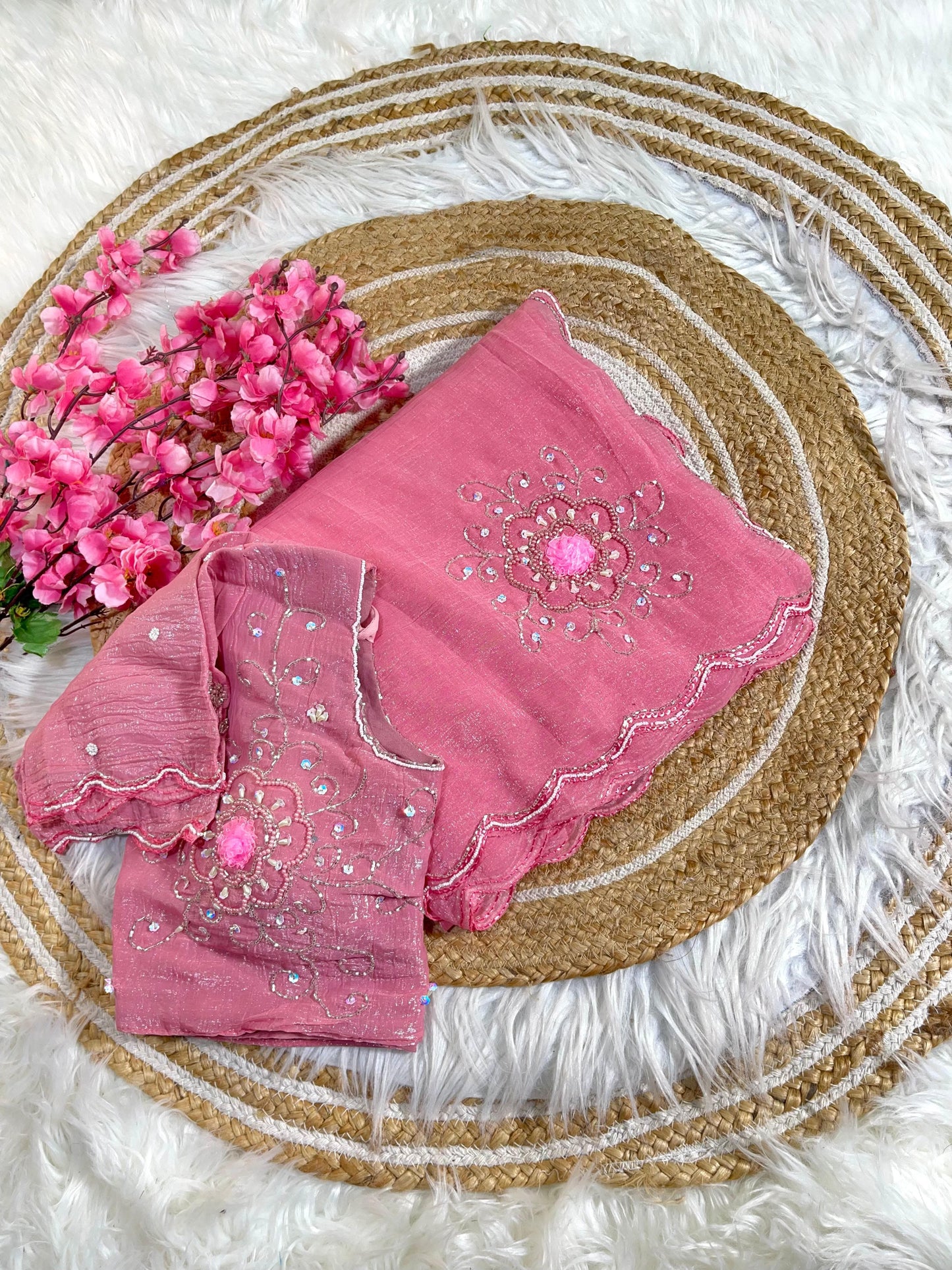 Pure Soft Crunchy Silk With Cutdana & Moti Work Saree