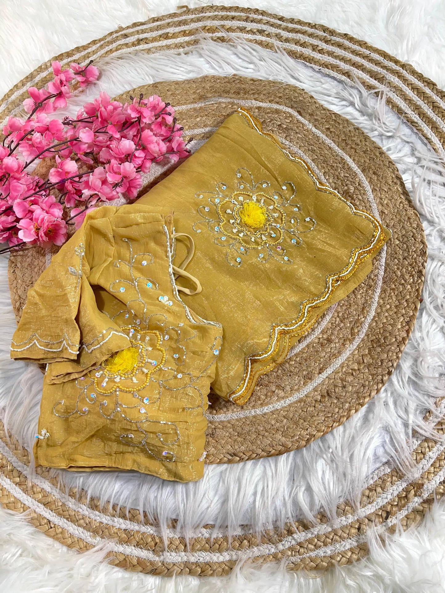 Pure Soft Crunchy Silk With Cutdana & Moti Work Saree