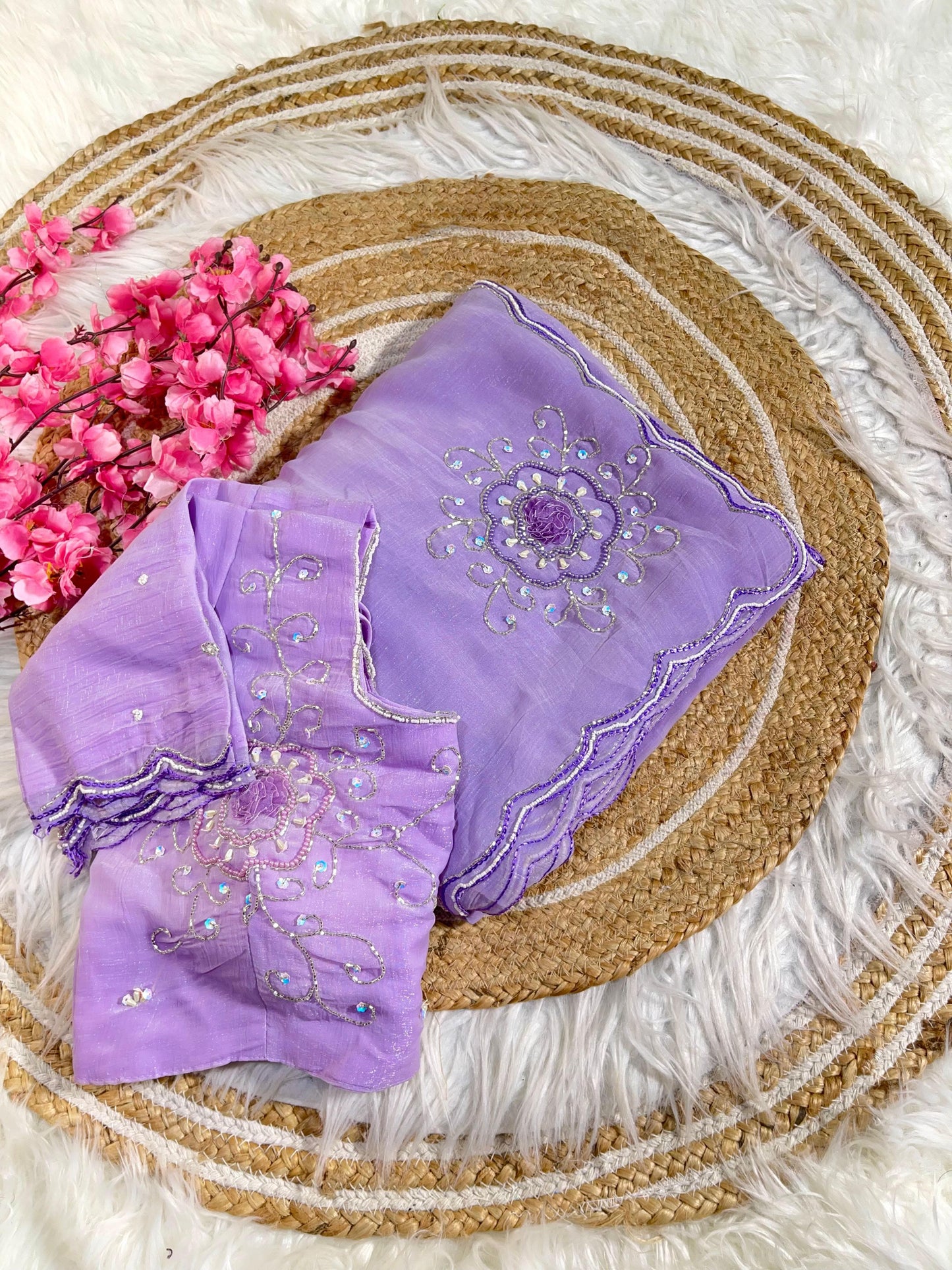 Pure Soft Crunchy Silk With Cutdana & Moti Work Saree