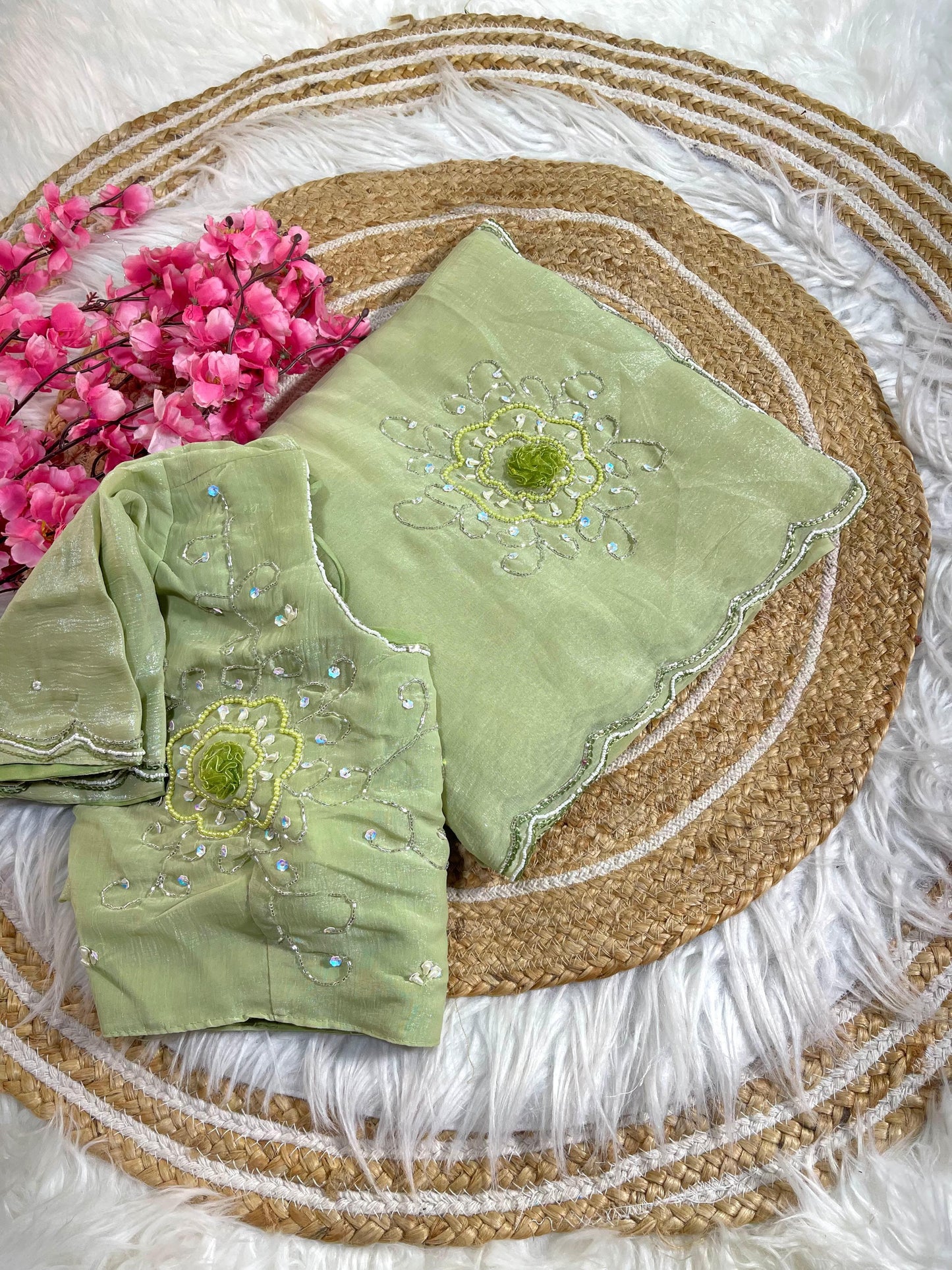 Pure Soft Crunchy Silk With Cutdana & Moti Work Saree