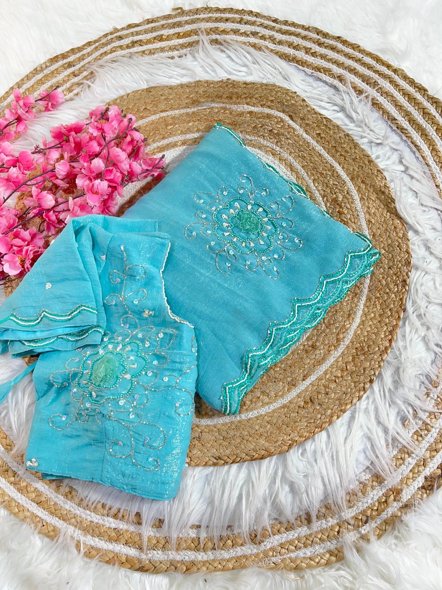 Pure Soft Crunchy Silk With Cutdana & Moti Work Saree