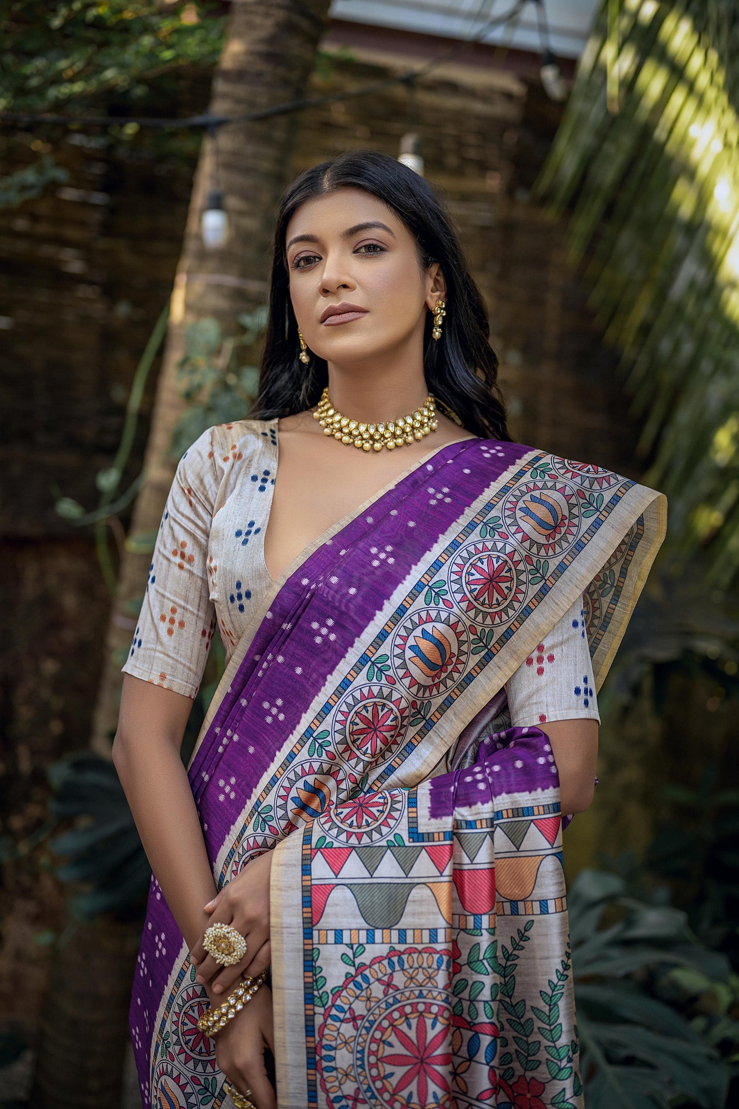 Soft Tussar Silk With Madhubani Print Saree