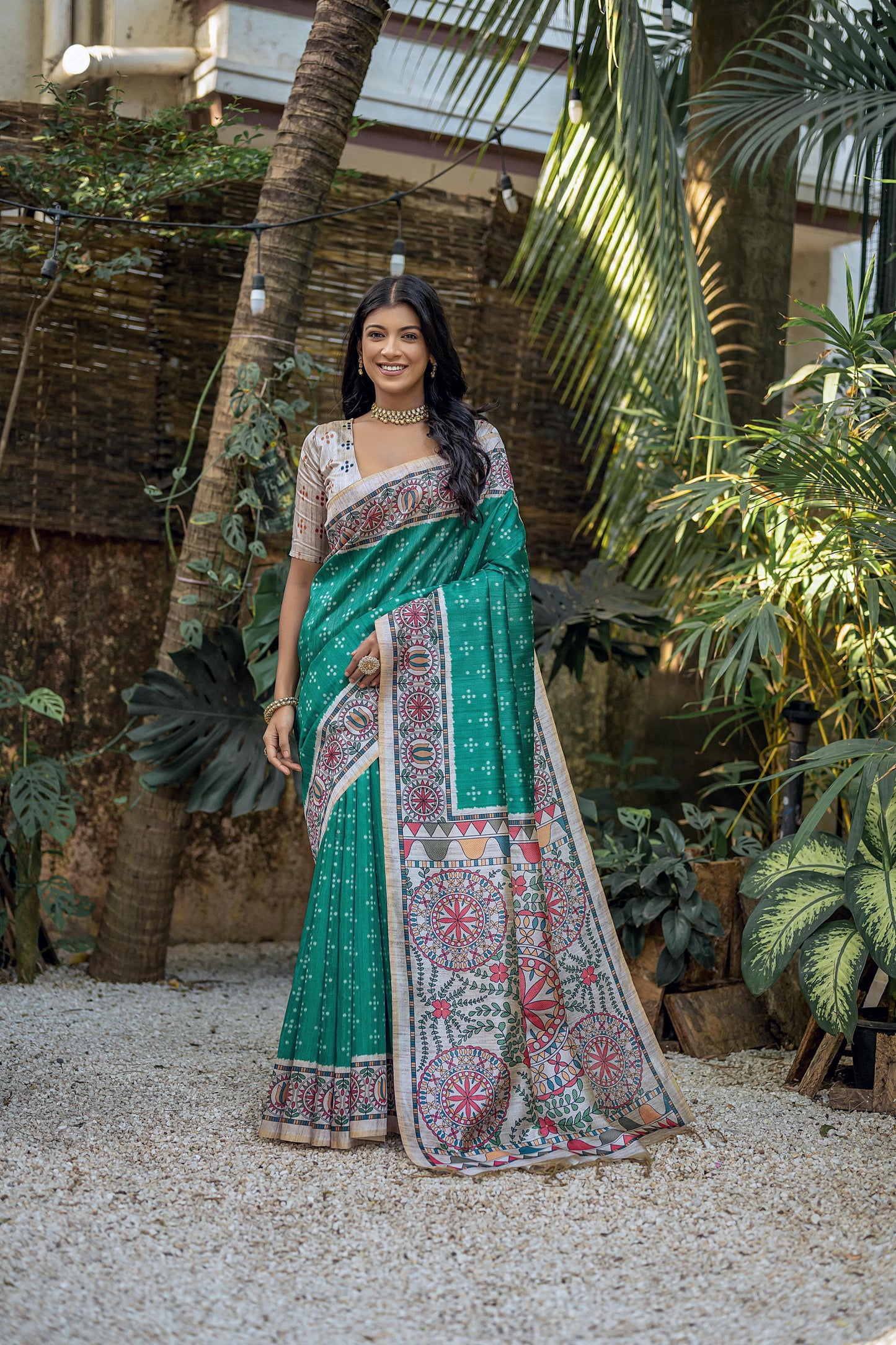 Soft Tussar Silk With Madhubani Print Saree