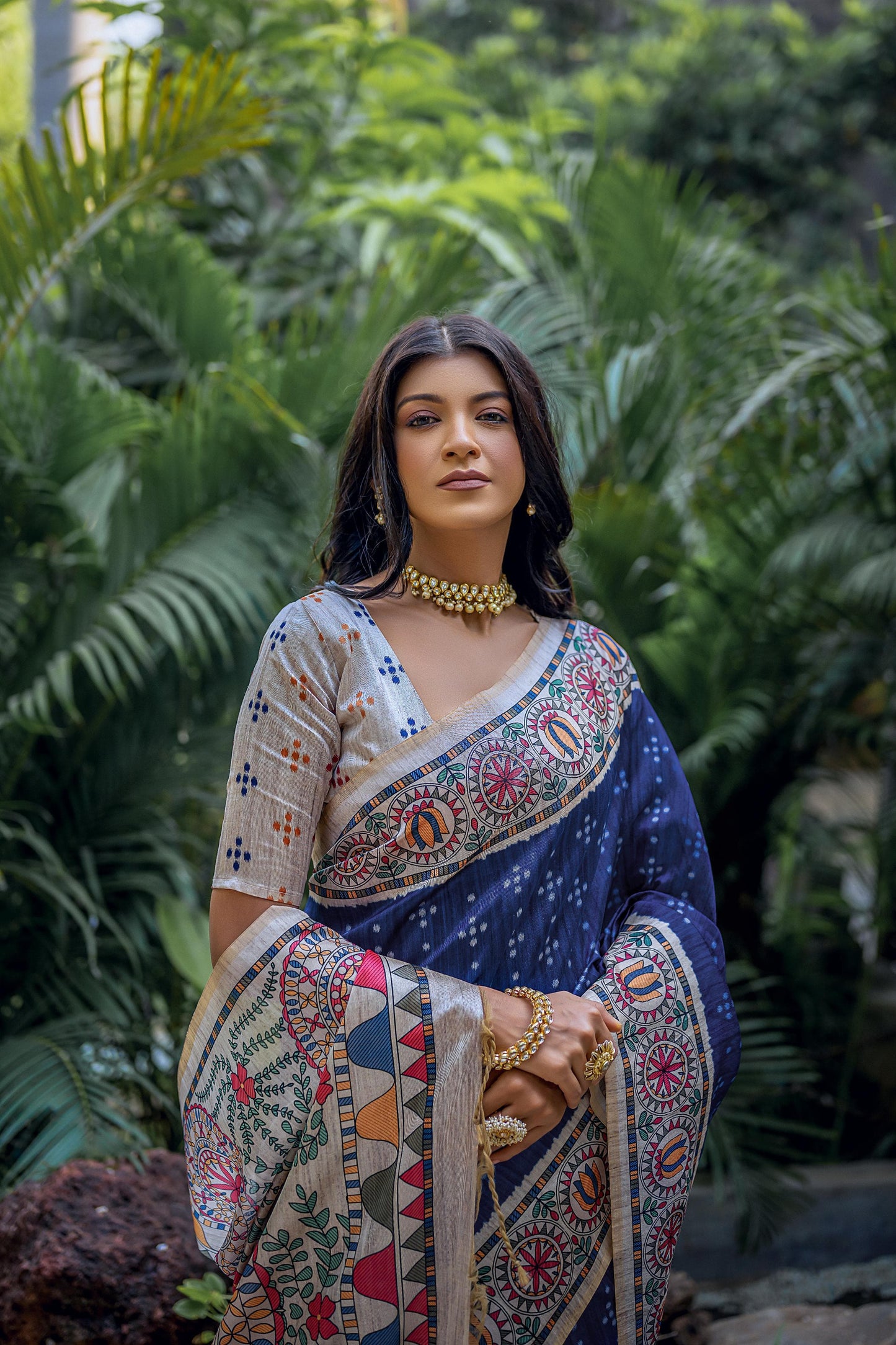 Soft Tussar Silk With Madhubani Print Saree