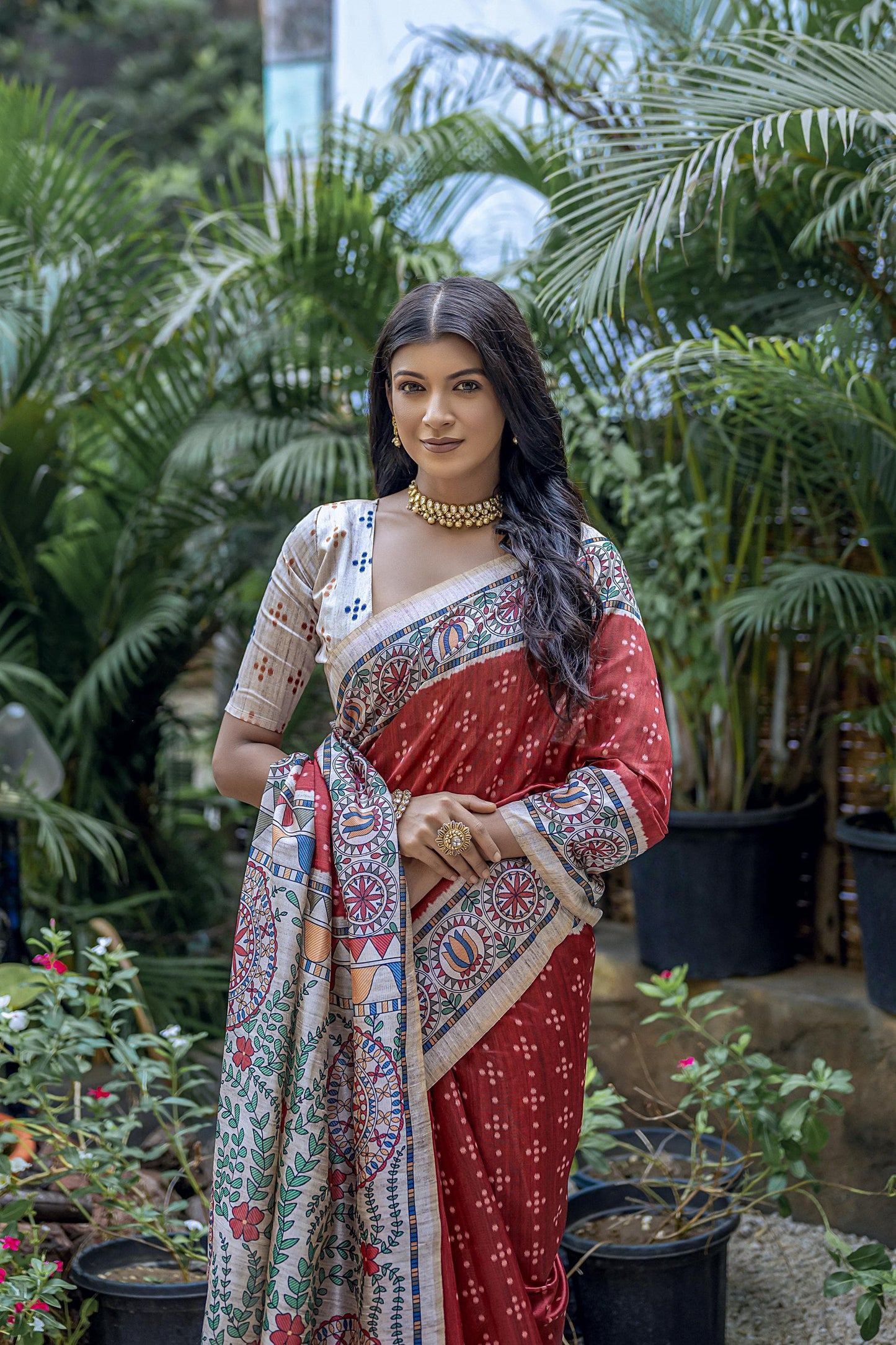 Soft Tussar Silk With Madhubani Print Saree