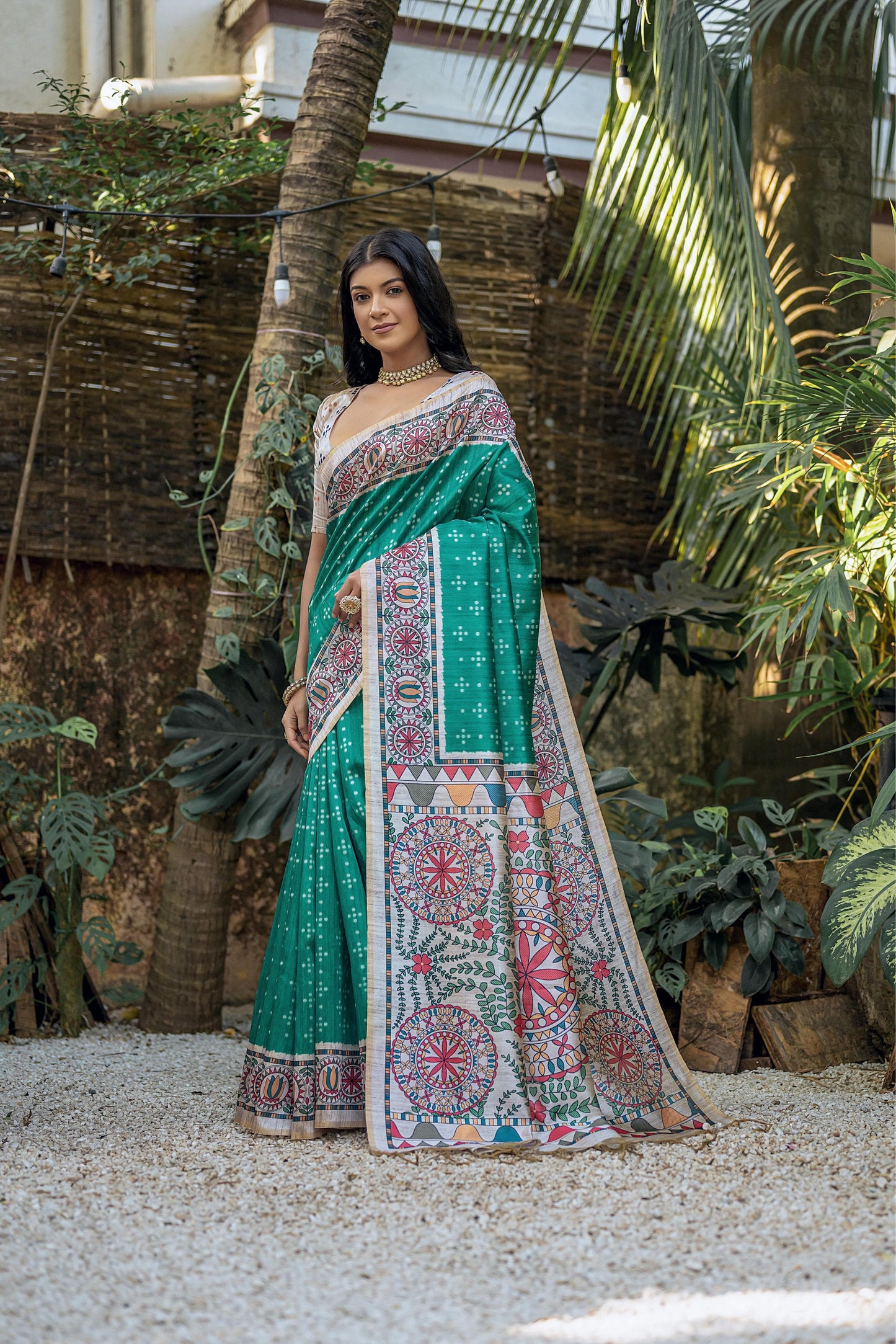 Soft Tussar Silk With Madhubani Print Saree