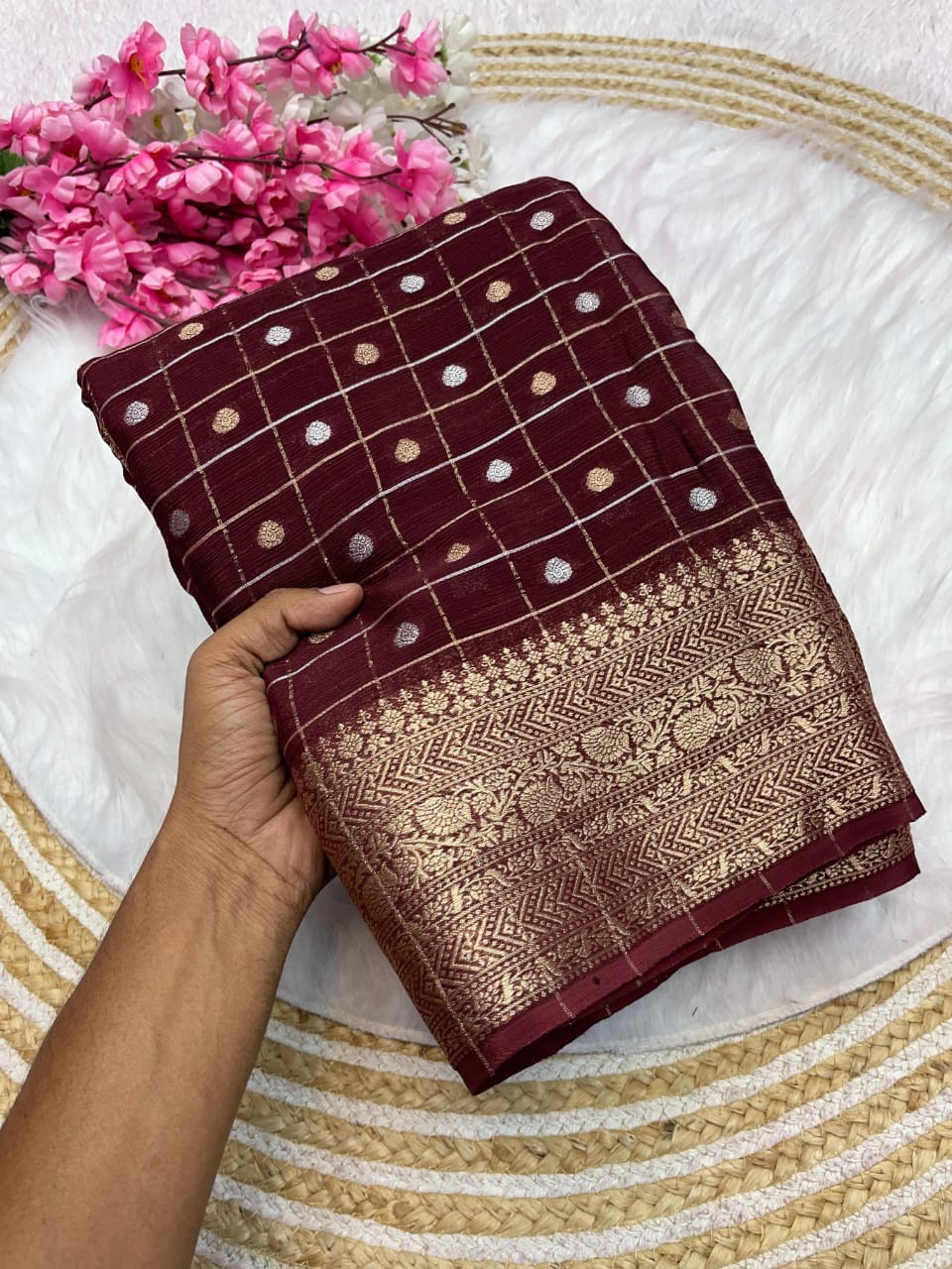 Pure Softn Chinon Chiffon Silk Weaving Saree