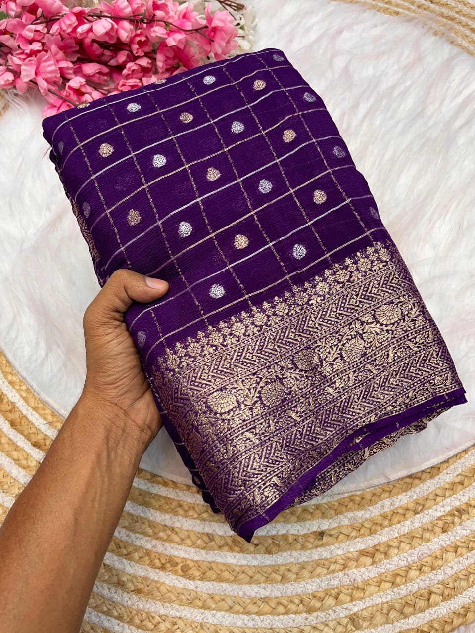 Pure Softn Chinon Chiffon Silk Weaving Saree