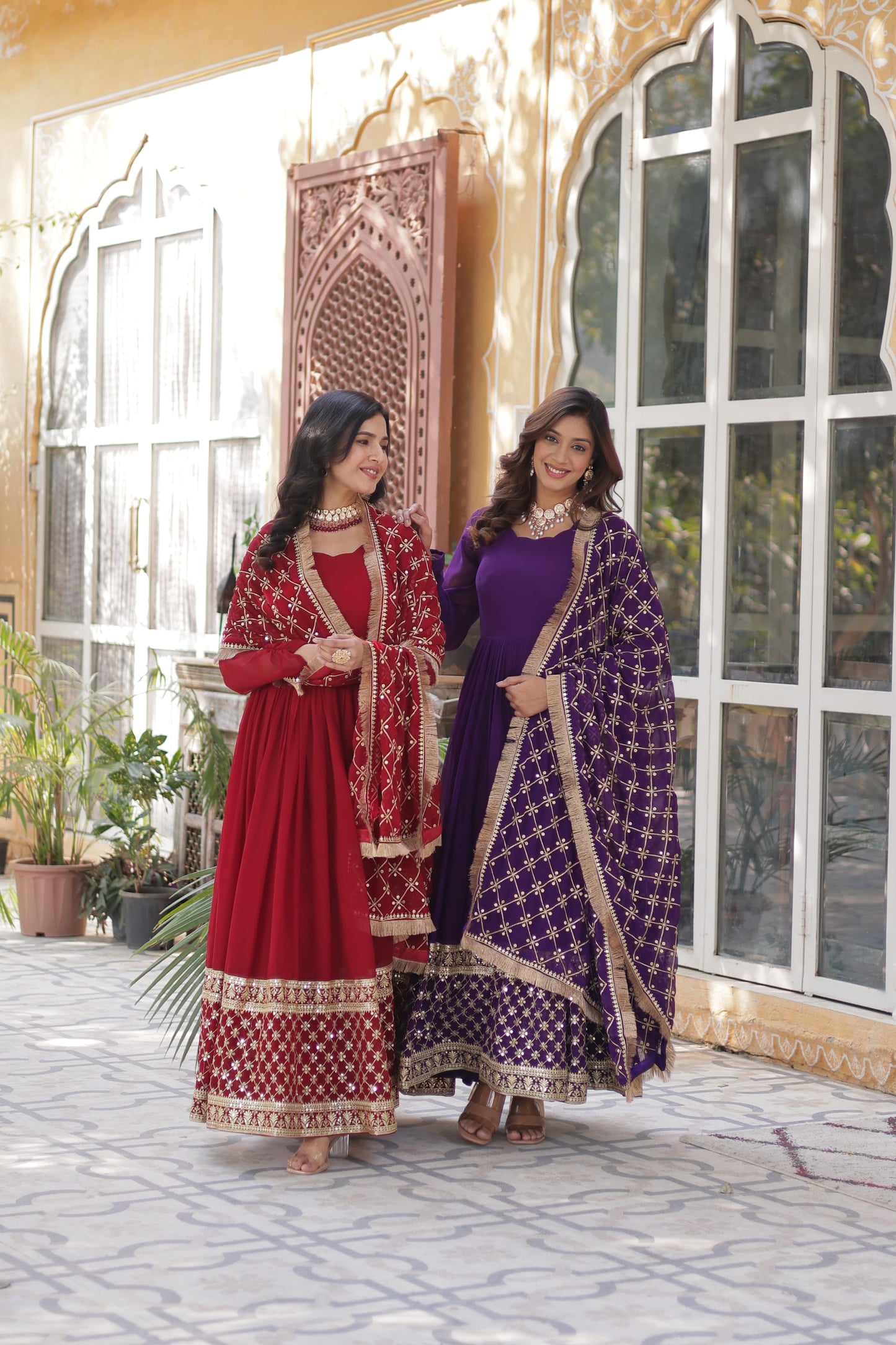 Maroon Faux Blooming with Embroidery Zari Work Gown With Dupatta