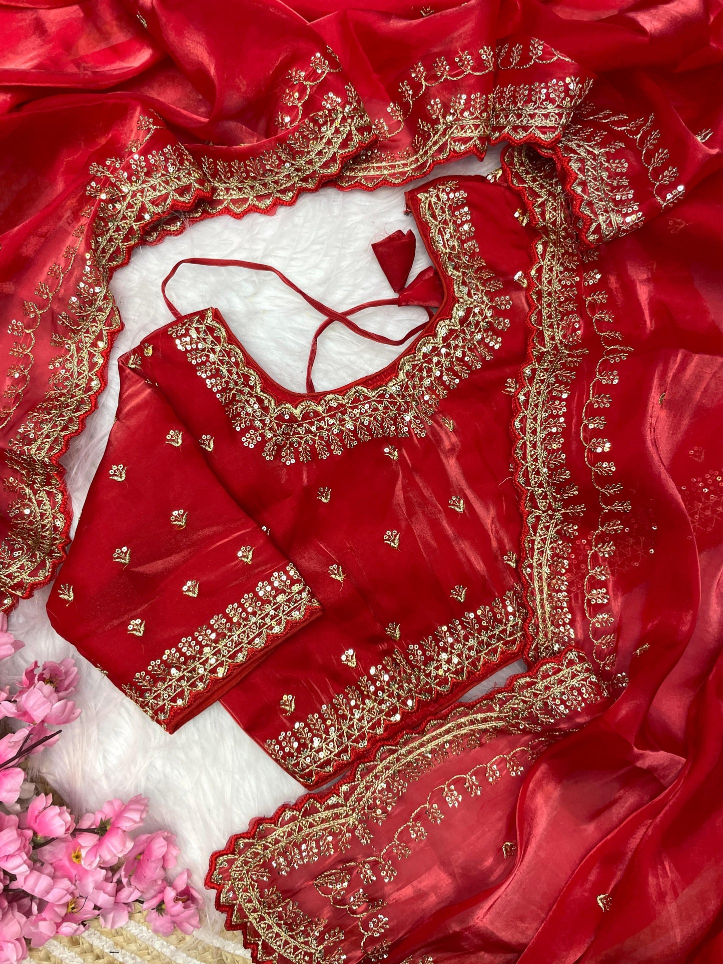 Zimmy Choo Sequence Zari Aarco Border Satin Saree