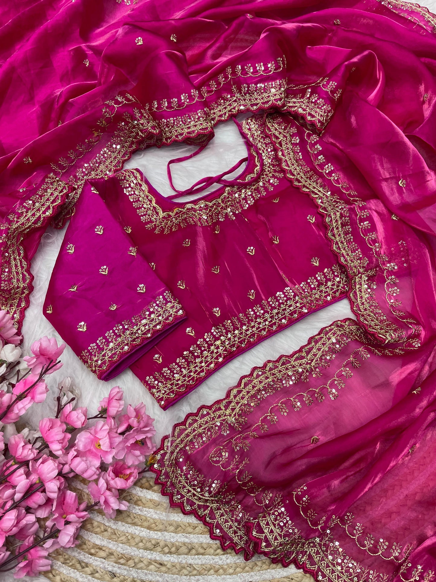 Zimmy Choo Sequence Zari Aarco Border Satin Saree