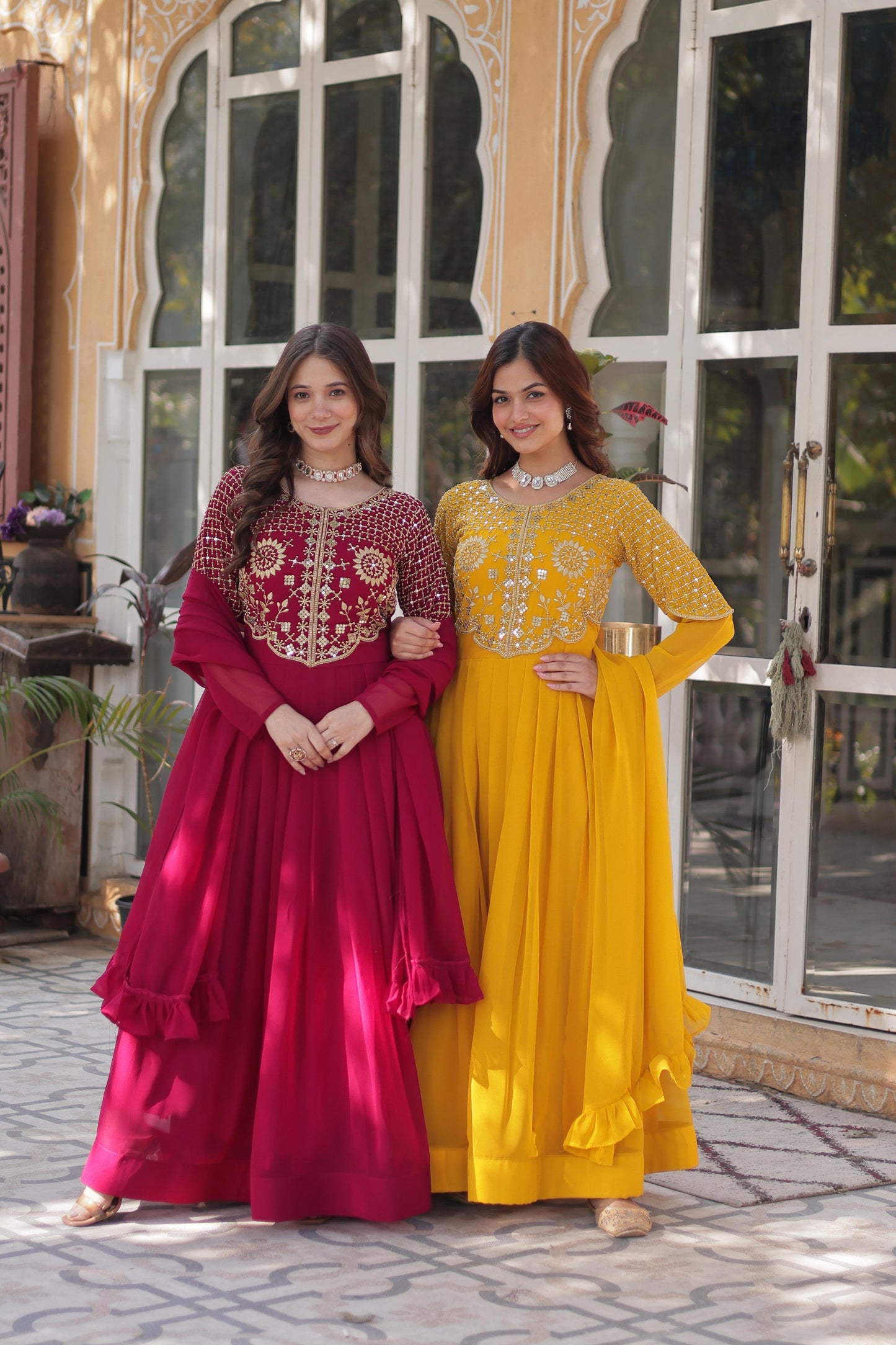 Primium Georgette with Attractive Embroidered Work Gown With Dupatta