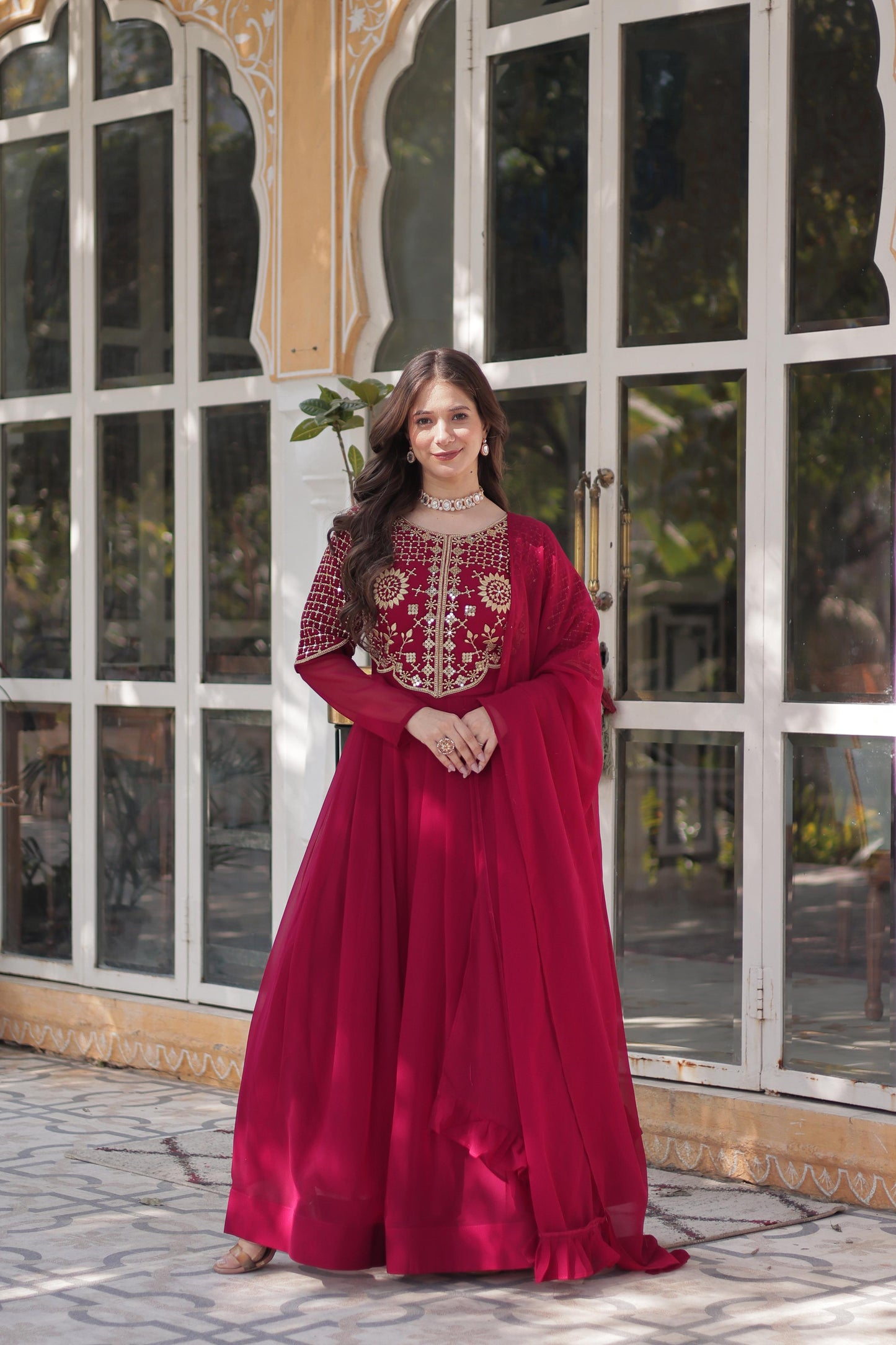 Primium Georgette with Attractive Embroidered Work Gown With Dupatta