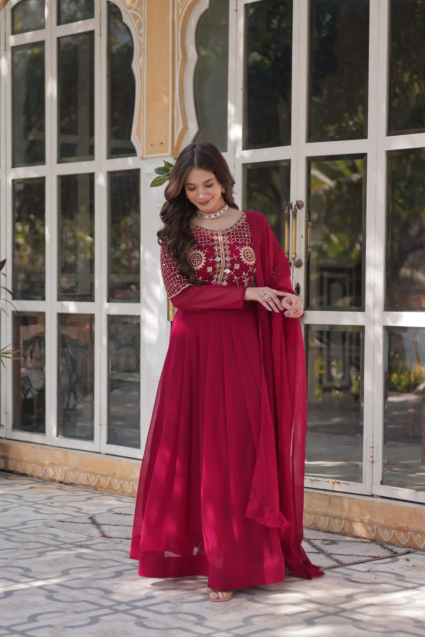 Primium Georgette with Attractive Embroidered Work Gown With Dupatta
