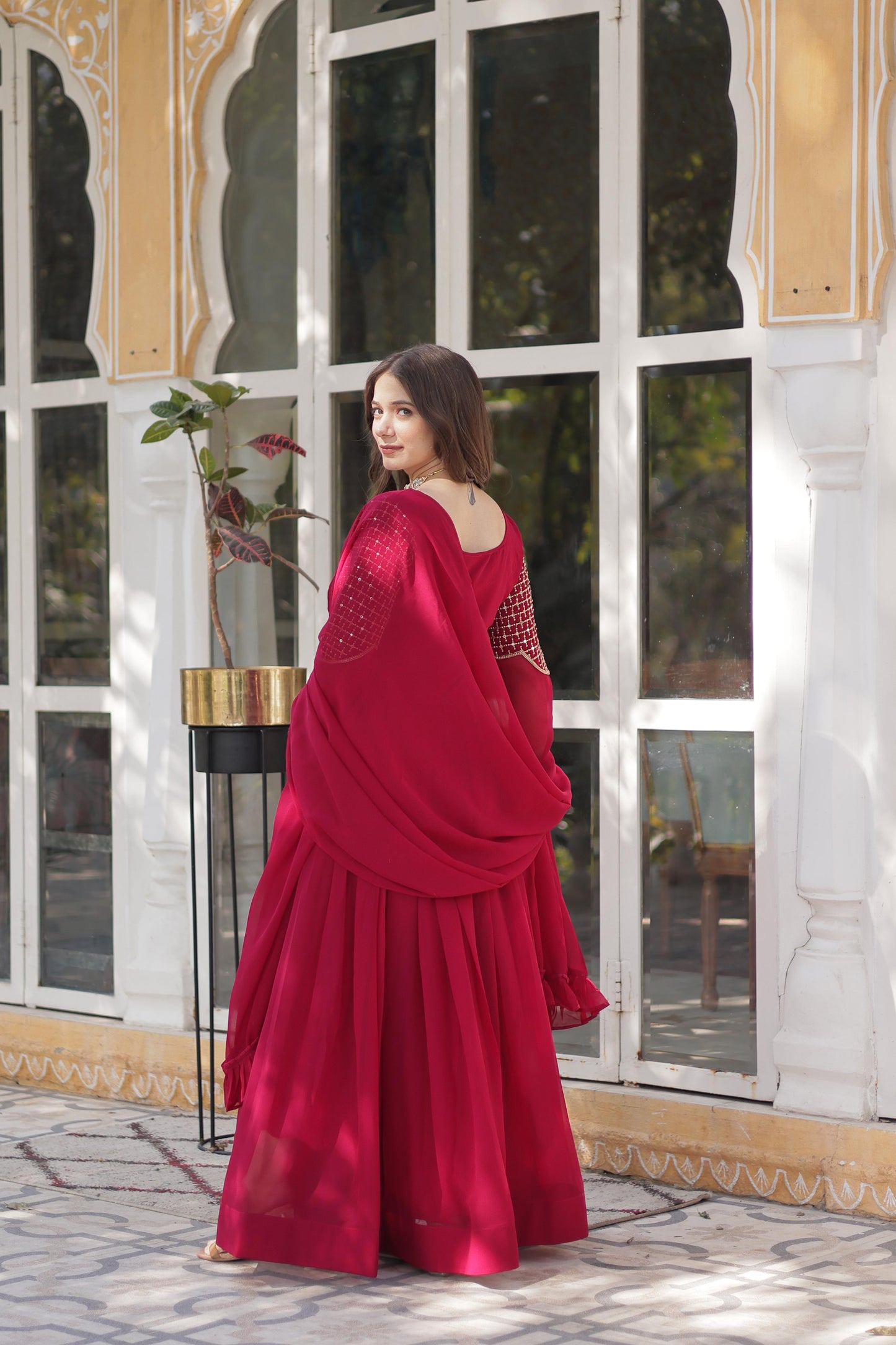 Primium Georgette with Attractive Embroidered Work Gown With Dupatta