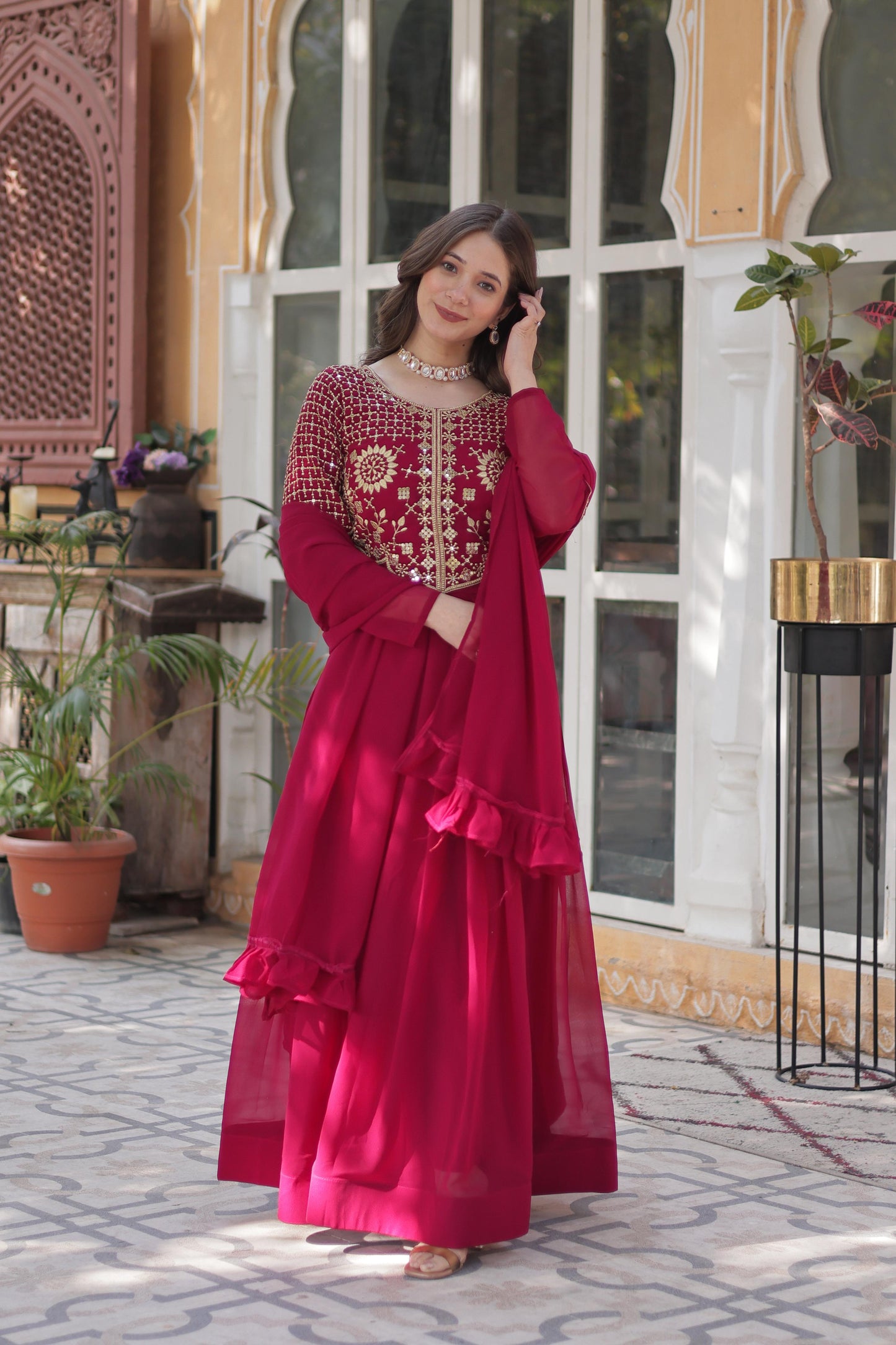 Primium Georgette with Attractive Embroidered Work Gown With Dupatta