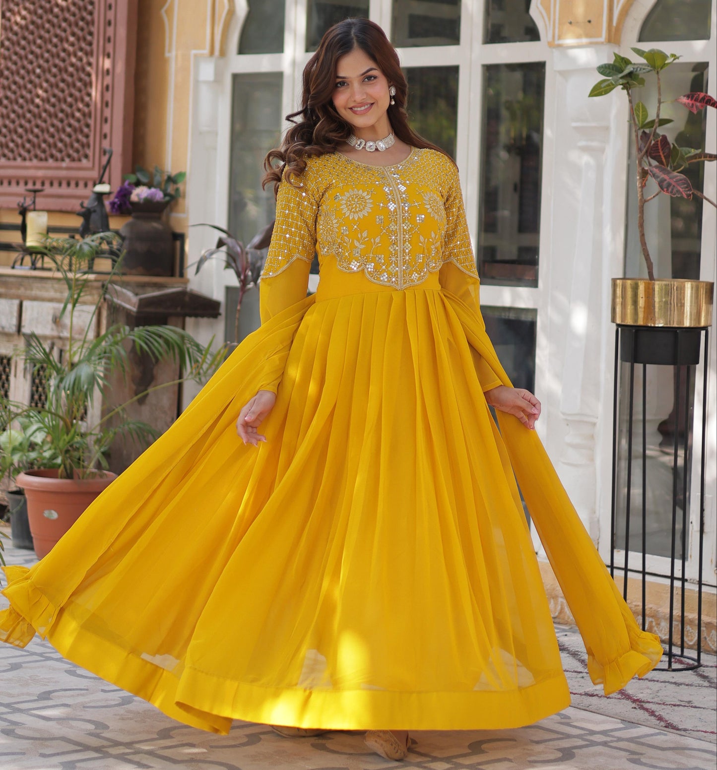 Primium Georgette with Attractive Embroidered Work Gown With Dupatta