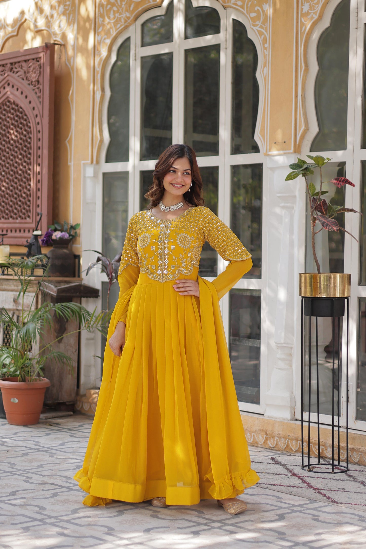Primium Georgette with Attractive Embroidered Work Gown With Dupatta
